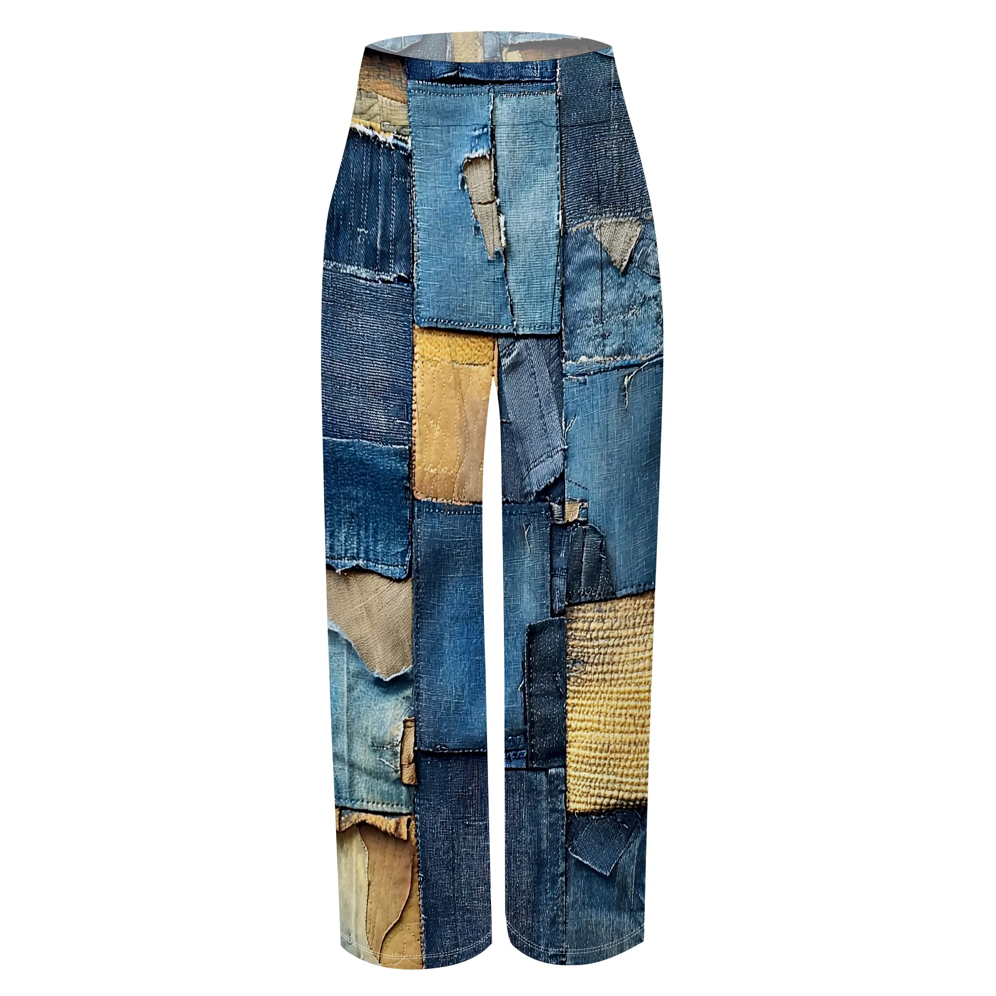 Faux Denim Printed High Waist Casual Personality Wide Leg Pants Faux Denim Printed High Waist Casual Personality Wide Leg Pants