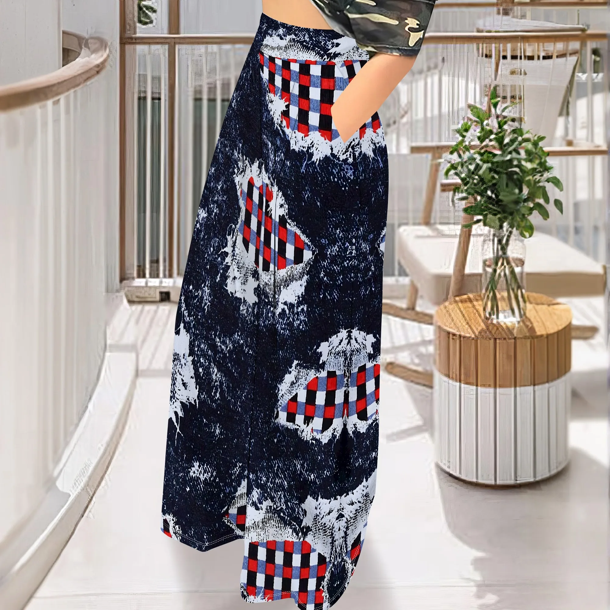 Faux Denim Printed High Waist Casual Personality Wide Leg Pants Faux Denim Printed High Waist Casual Personality Wide Leg Pants