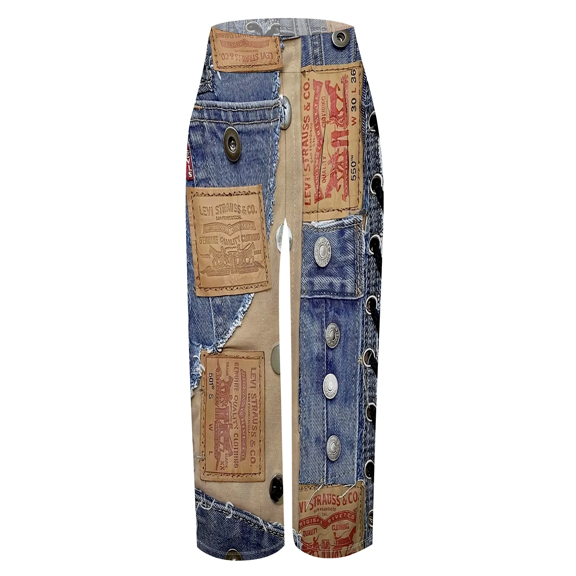 Faux Denim Printed High Waist Casual Personality Wide Leg Pants Faux Denim Printed High Waist Casual Personality Wide Leg Pants