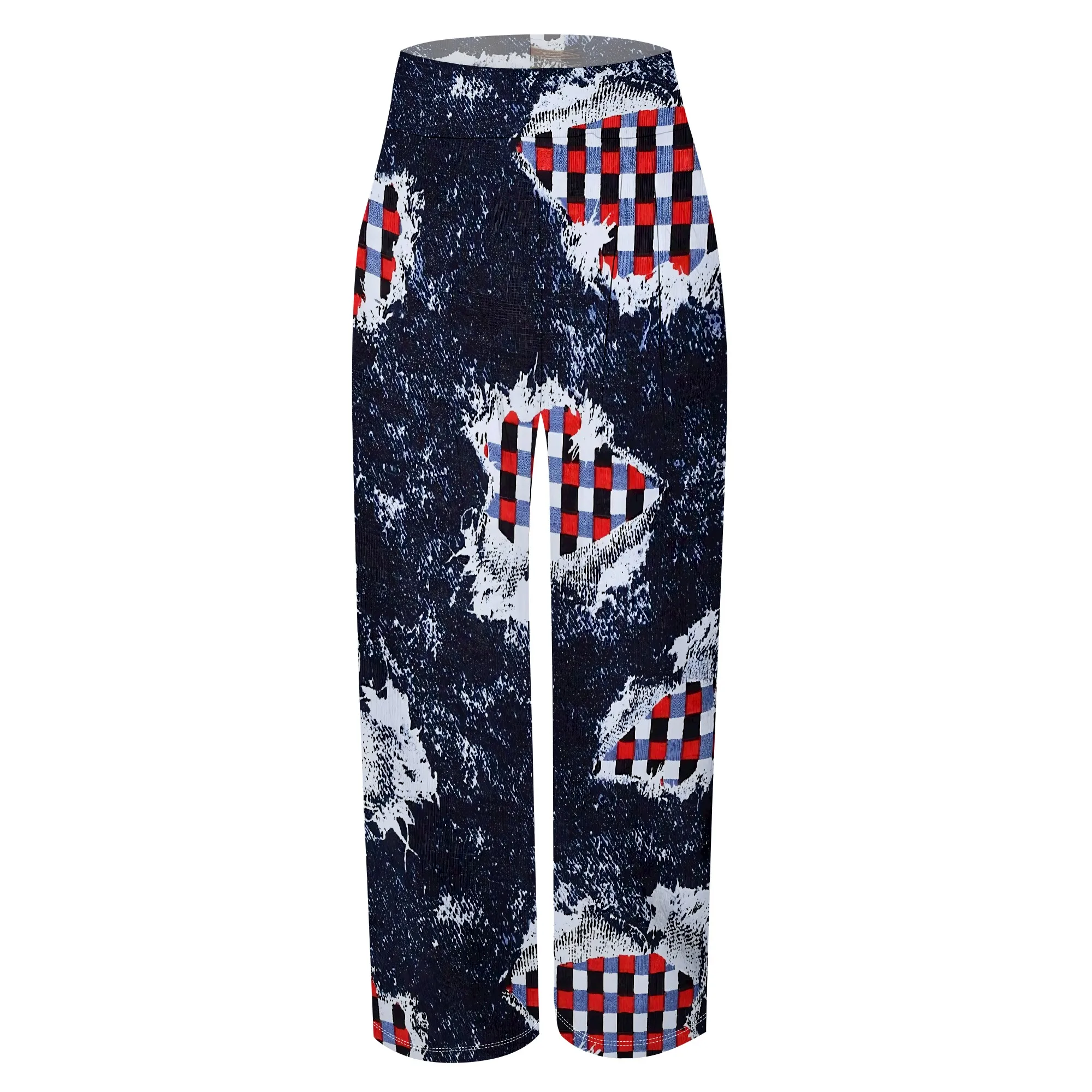 Faux Denim Printed High Waist Casual Personality Wide Leg Pants Faux Denim Printed High Waist Casual Personality Wide Leg Pants