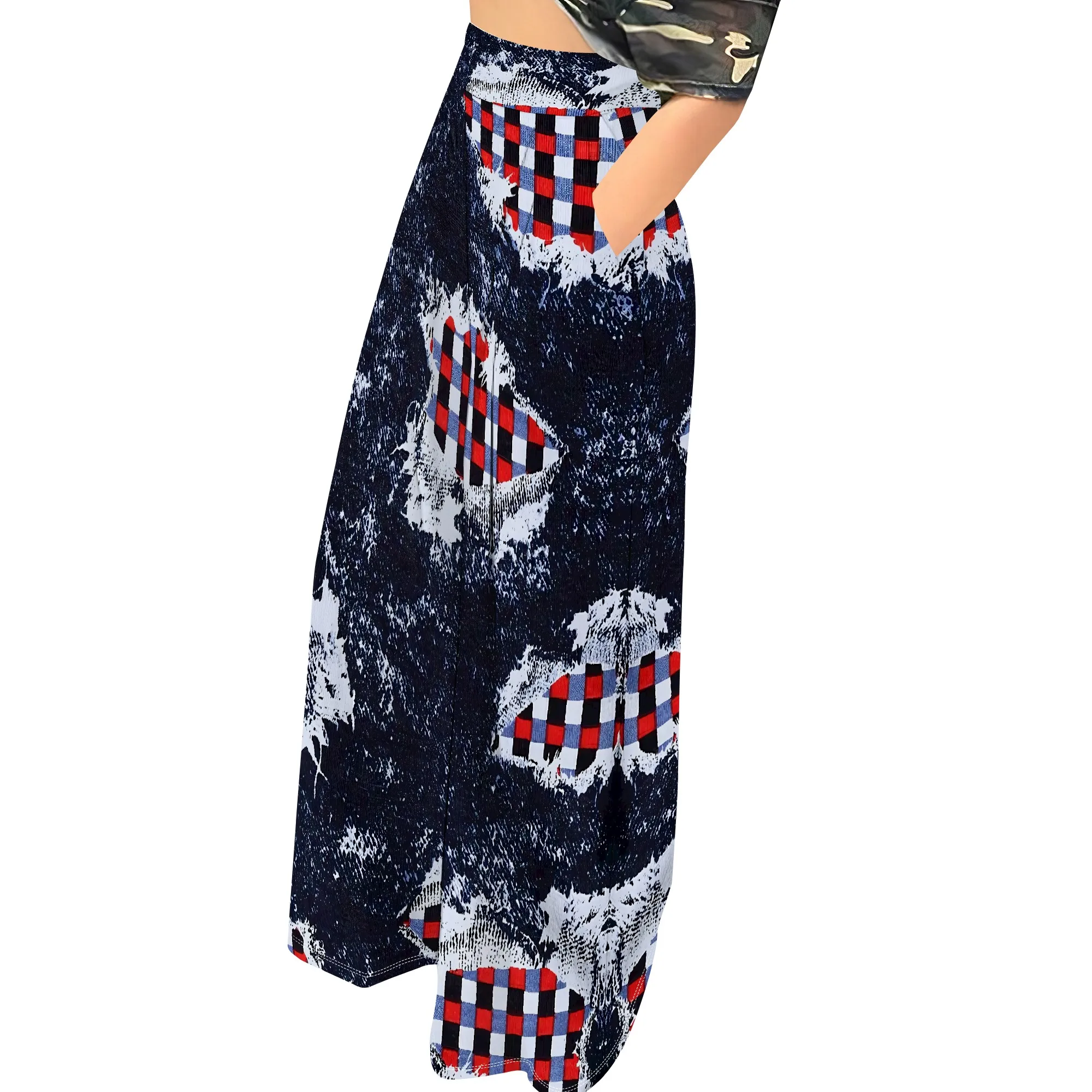 Faux Denim Printed High Waist Casual Personality Wide Leg Pants Faux Denim Printed High Waist Casual Personality Wide Leg Pants