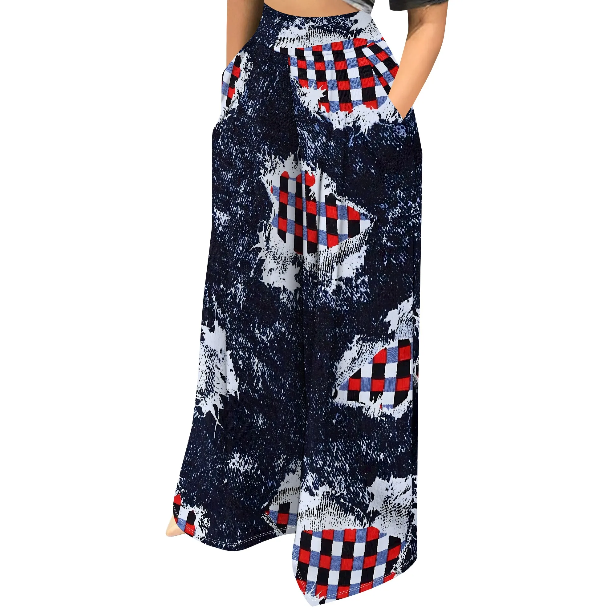 Faux Denim Printed High Waist Casual Personality Wide Leg Pants Faux Denim Printed High Waist Casual Personality Wide Leg Pants