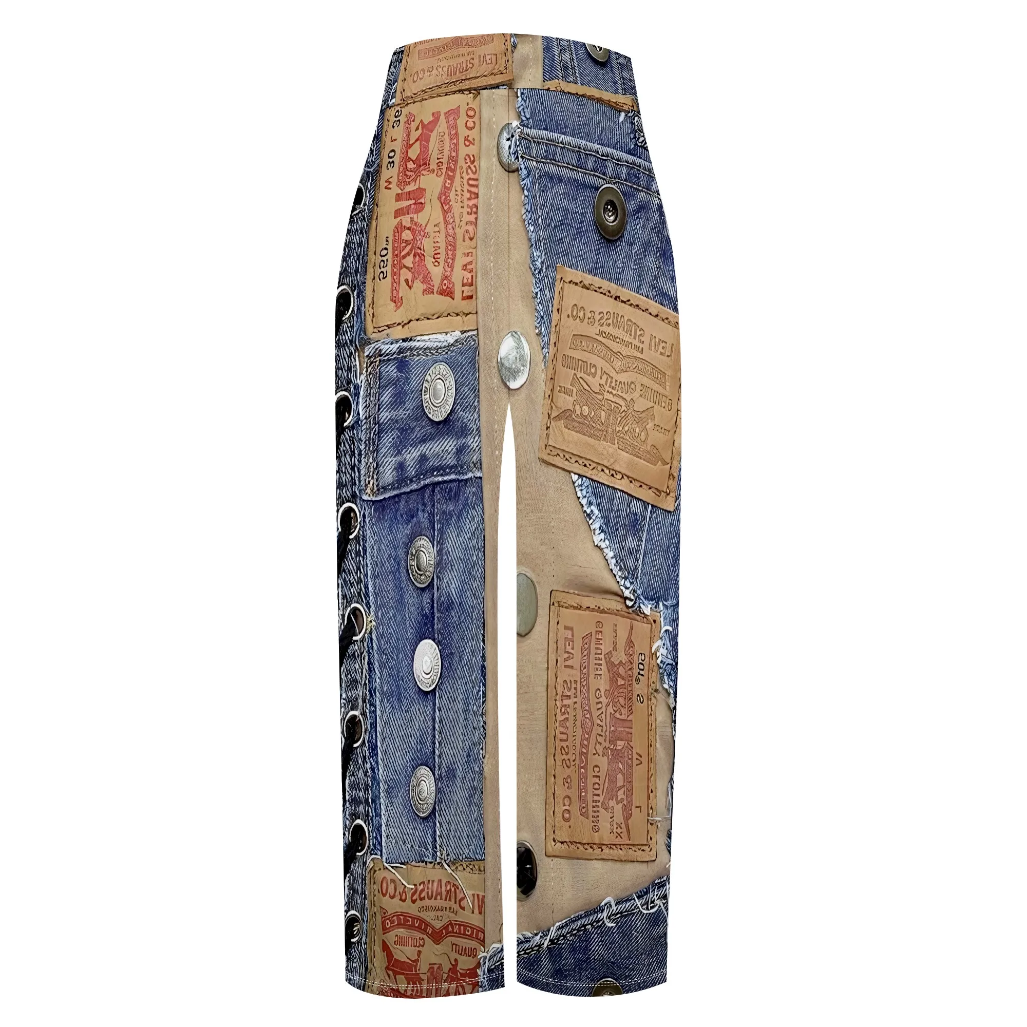 Faux Denim Printed High Waist Casual Personality Wide Leg Pants Faux Denim Printed High Waist Casual Personality Wide Leg Pants