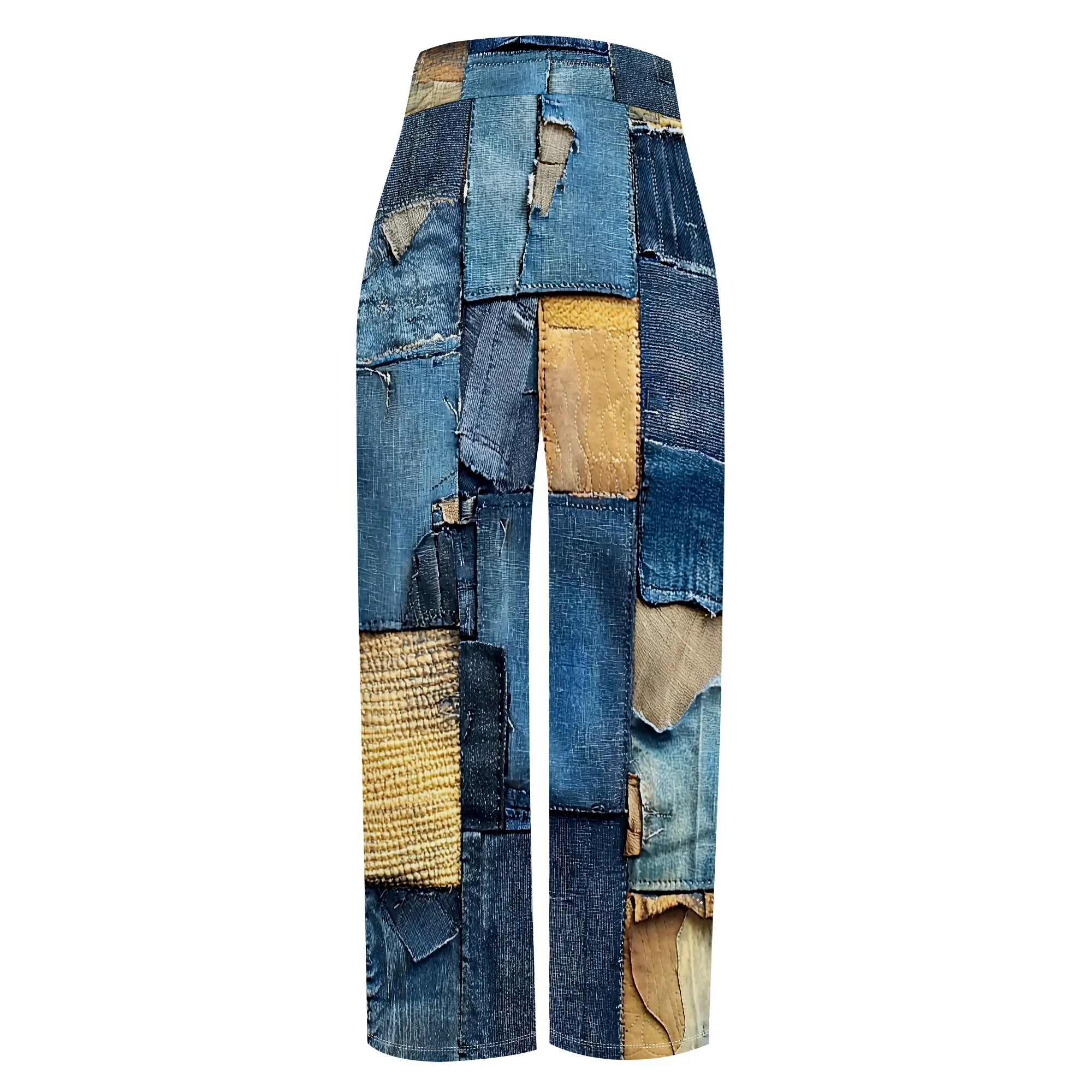 Faux Denim Printed High Waist Casual Personality Wide Leg Pants Faux Denim Printed High Waist Casual Personality Wide Leg Pants
