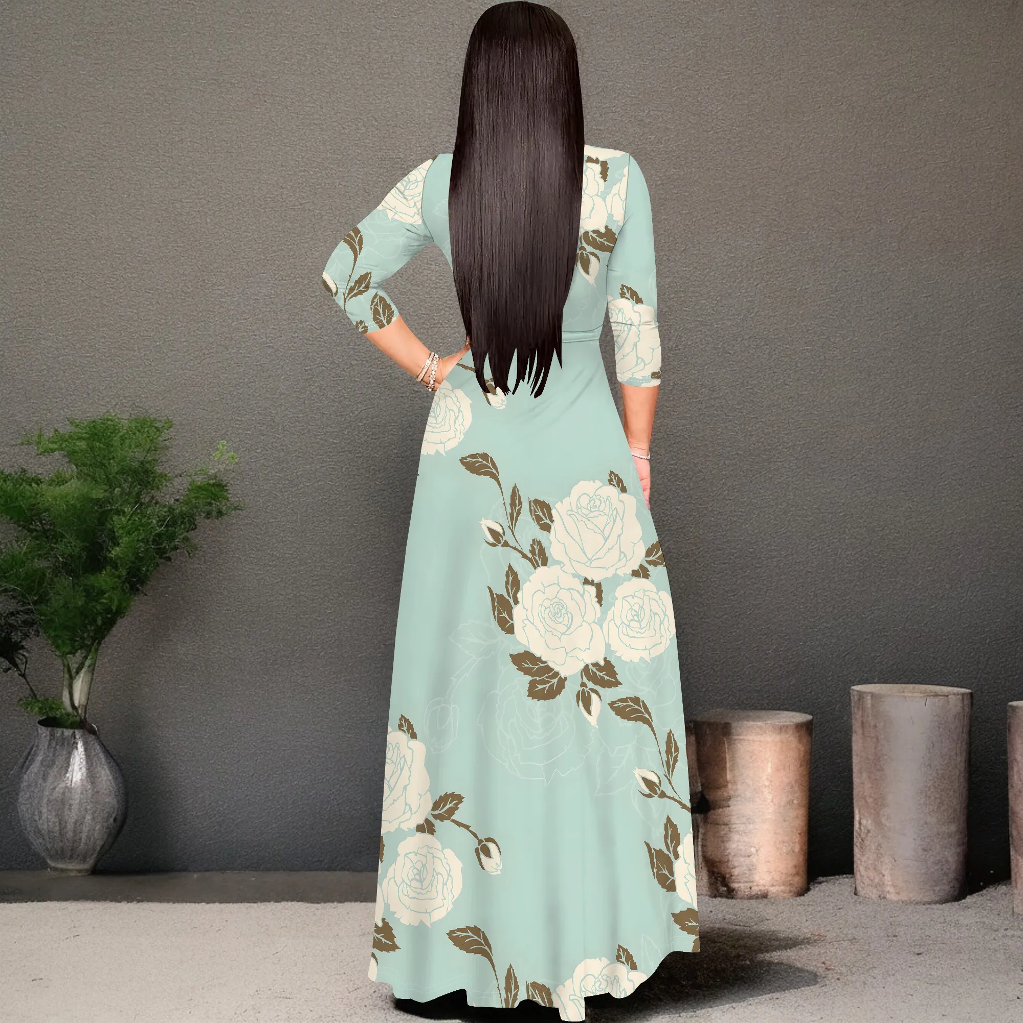 Plus Size Dresses for Women Floral Print Maxi Dress Wrap Boho 3/4 Sleeve with Belt Wedding Plus Size Dresses for Women Floral Print Maxi Dress Wrap Boho 3/4 Sleeve with Belt Wedding