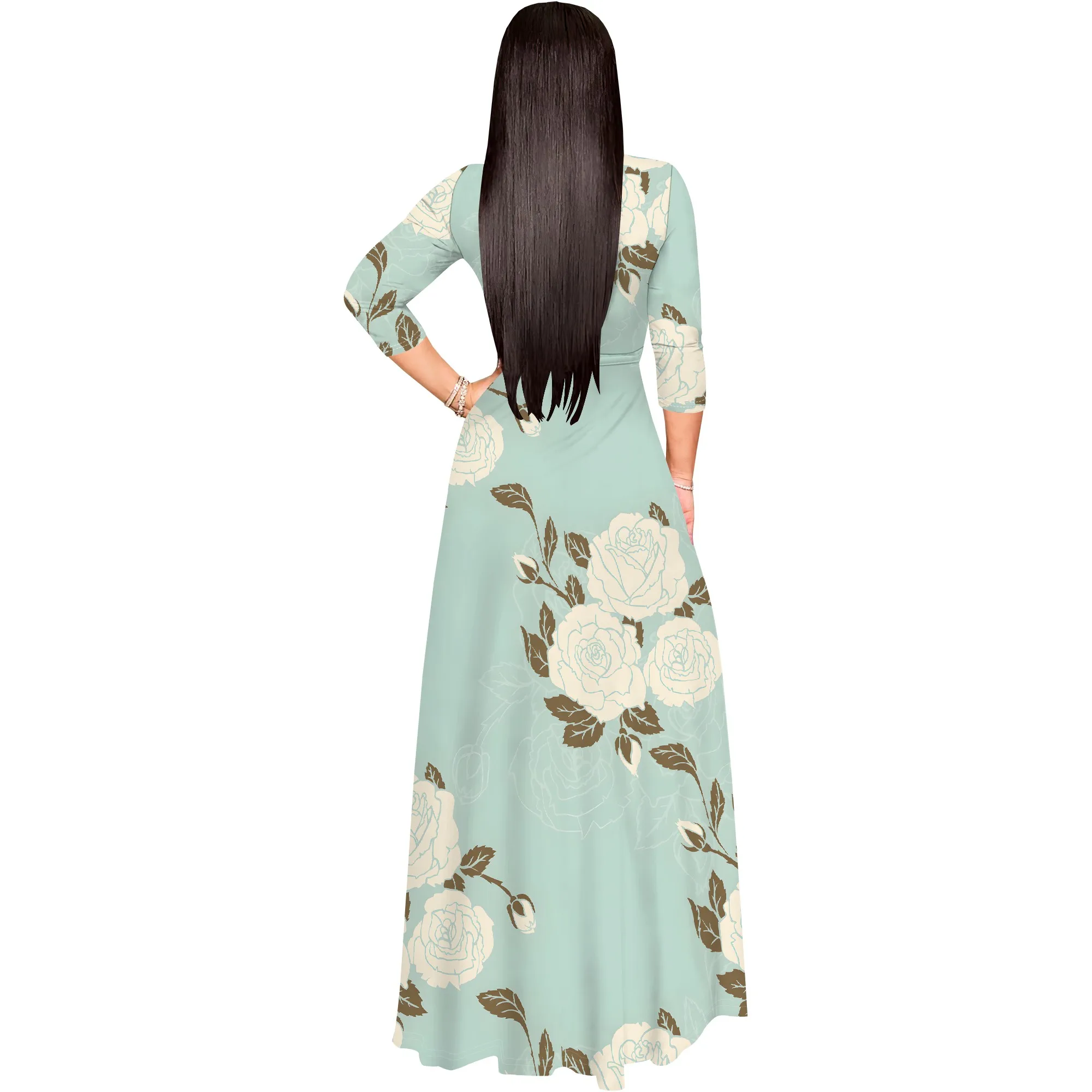 Plus Size Dresses for Women Floral Print Maxi Dress Wrap Boho 3/4 Sleeve with Belt Wedding Plus Size Dresses for Women Floral Print Maxi Dress Wrap Boho 3/4 Sleeve with Belt Wedding