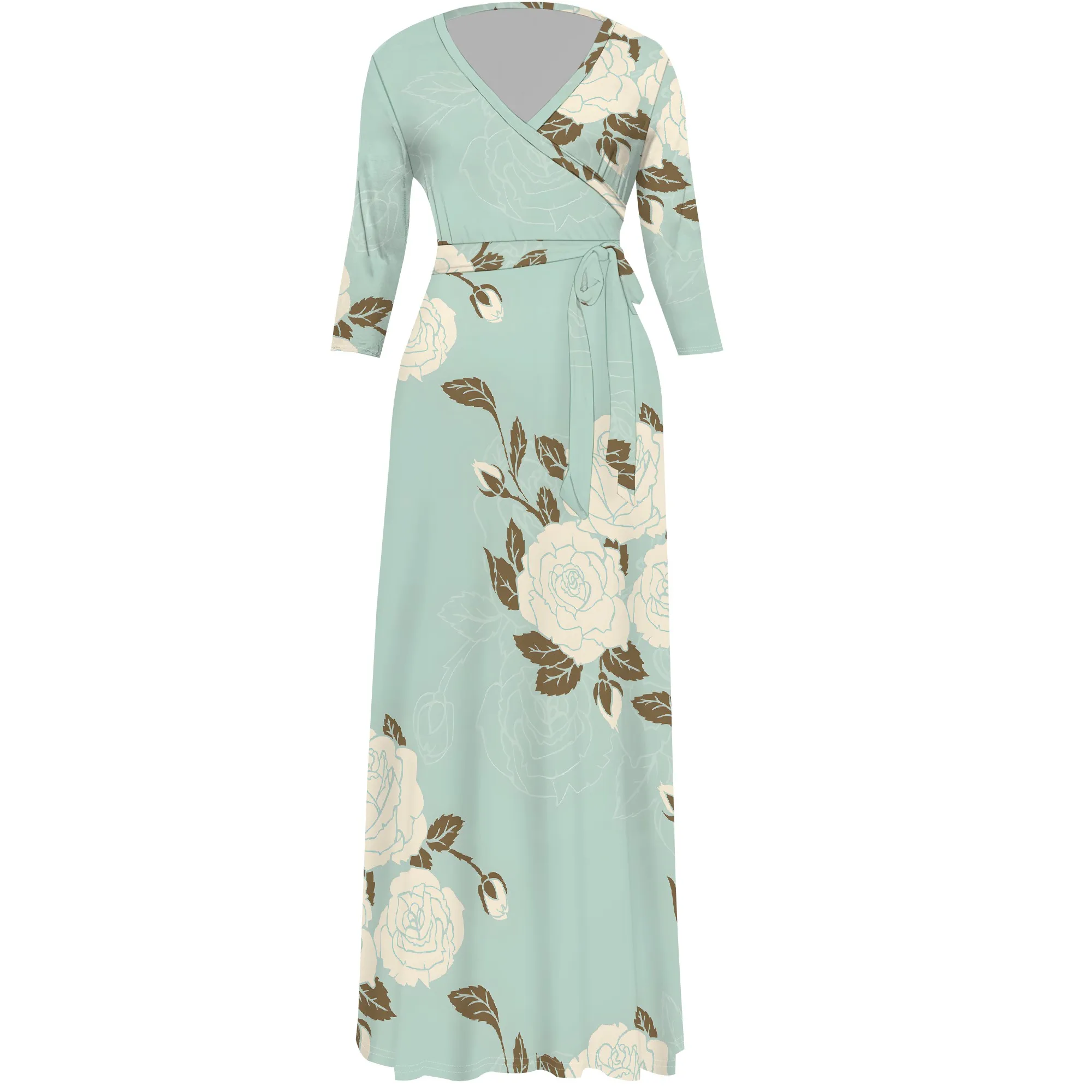 Plus Size Dresses for Women Floral Print Maxi Dress Wrap Boho 3/4 Sleeve with Belt Wedding Plus Size Dresses for Women Floral Print Maxi Dress Wrap Boho 3/4 Sleeve with Belt Wedding