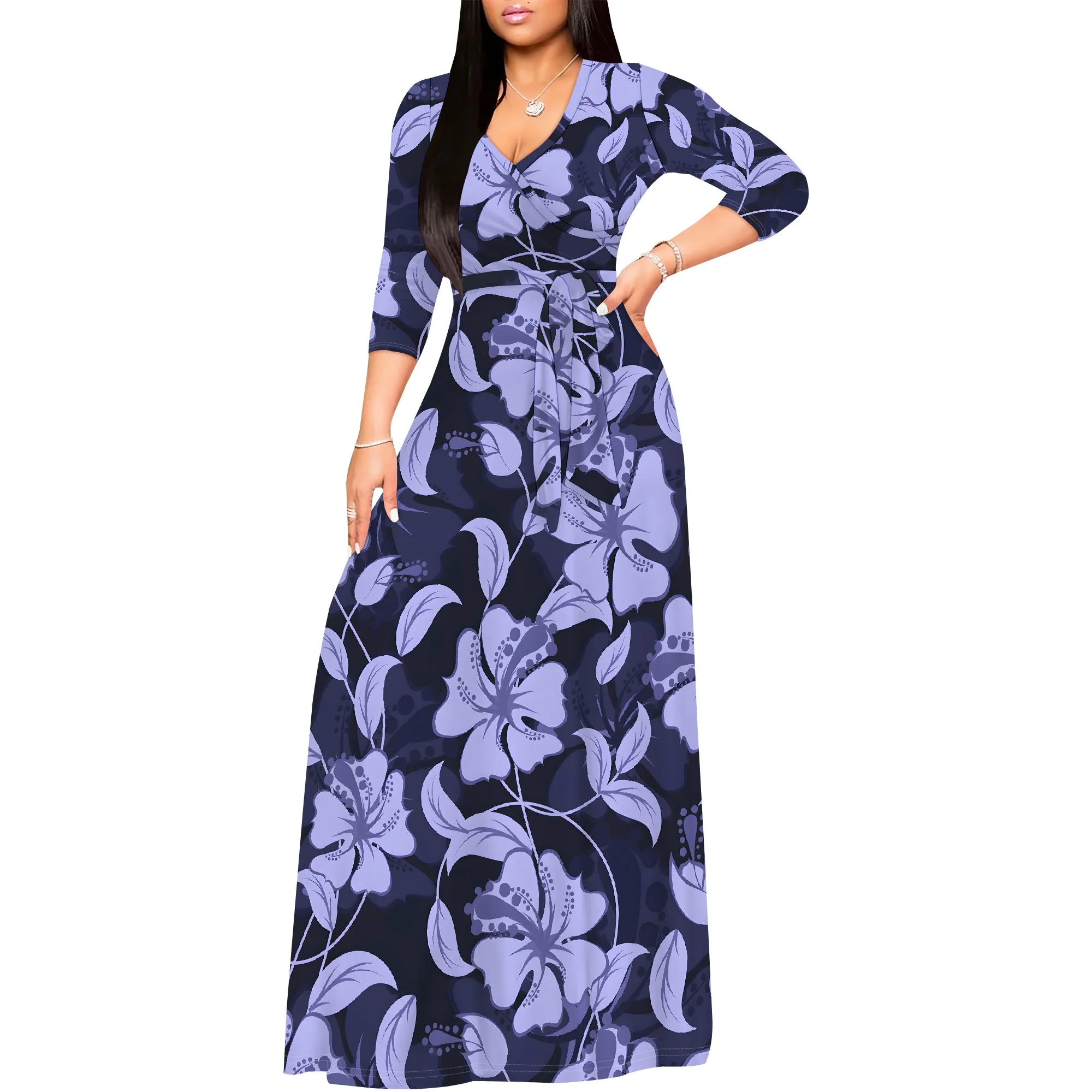 Plus Size Dresses for Women Floral Print Maxi Dress Wrap Boho 3/4 Sleeve with Belt Wedding Plus Size Dresses for Women Floral Print Maxi Dress Wrap Boho 3/4 Sleeve with Belt Wedding