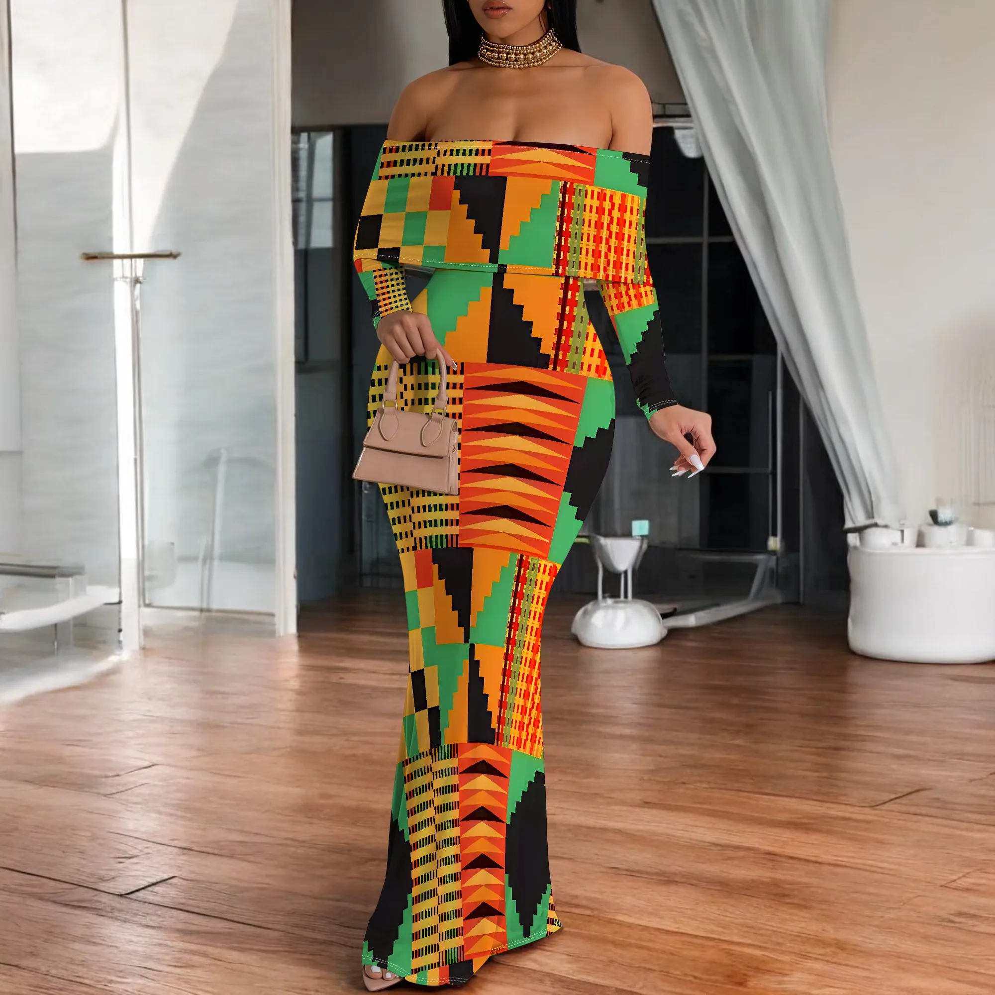 Plus Size African Geometric Off-Shoulder Long Sleeve Maxi Dress – Women’s Vibrant Cultural Party Evening Resortwear Plus Size African Geometric Off-Shoulder Long Sleeve Maxi Dress - Women's Vibrant Cultural Party Evening Resortwear