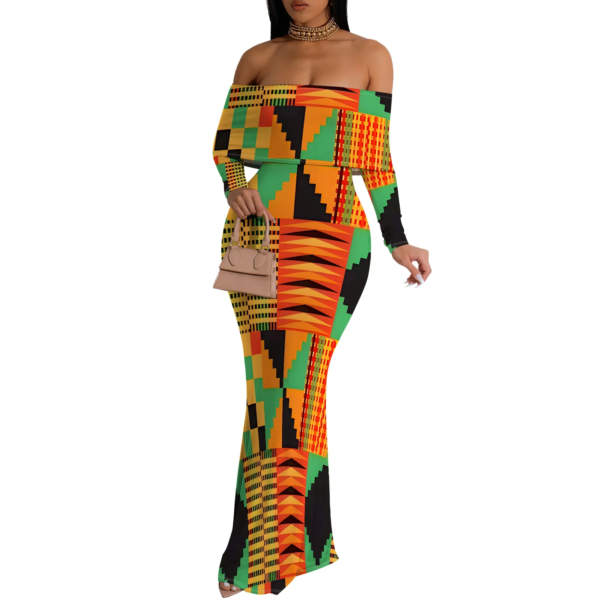 Plus Size African Geometric Off-Shoulder Long Sleeve Maxi Dress – Women’s Vibrant Cultural Party Evening Resortwear Plus Size African Geometric Off-Shoulder Long Sleeve Maxi Dress - Women's Vibrant Cultural Party Evening Resortwear