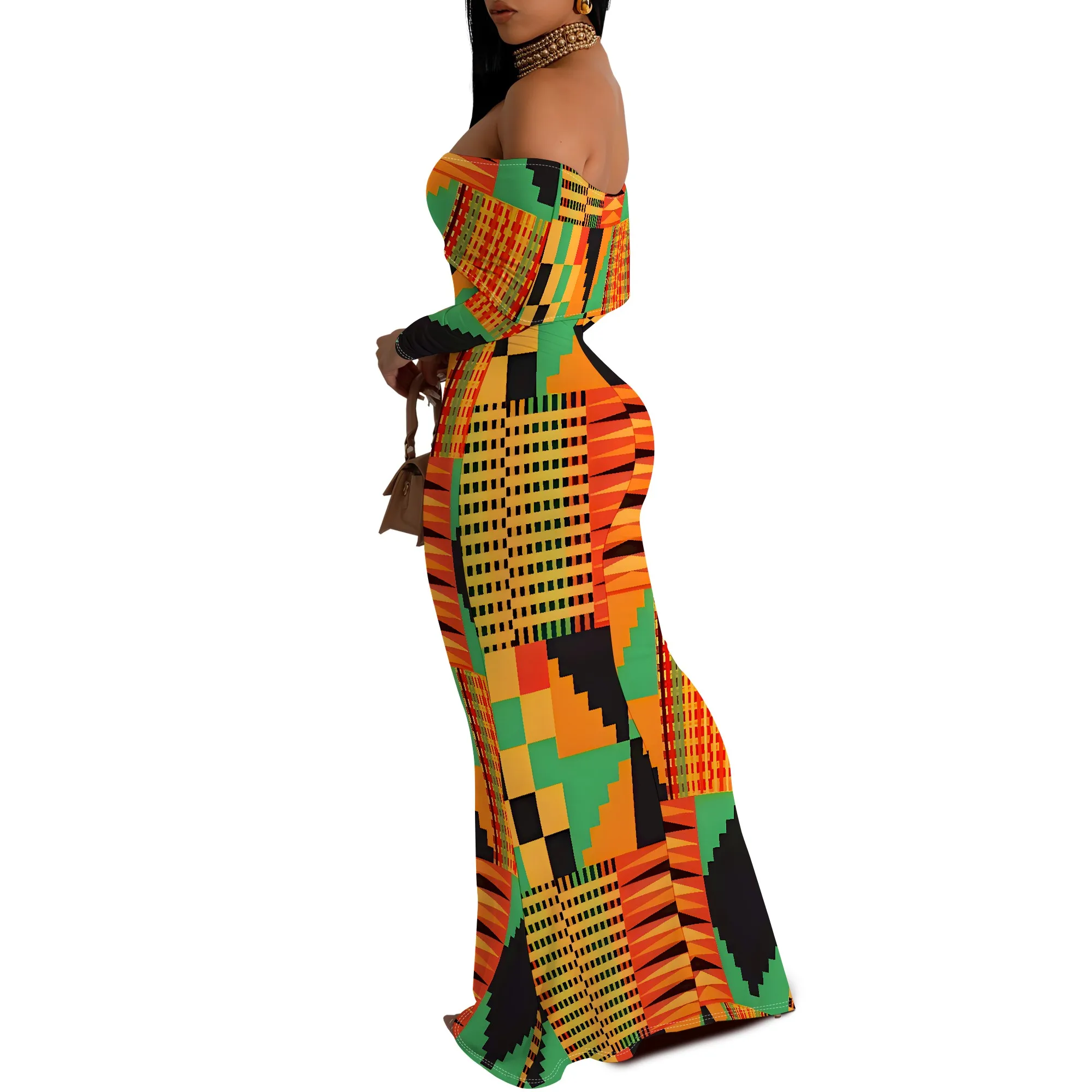 Plus Size African Geometric Off-Shoulder Long Sleeve Maxi Dress – Women’s Vibrant Cultural Party Evening Resortwear Plus Size African Geometric Off-Shoulder Long Sleeve Maxi Dress - Women's Vibrant Cultural Party Evening Resortwear