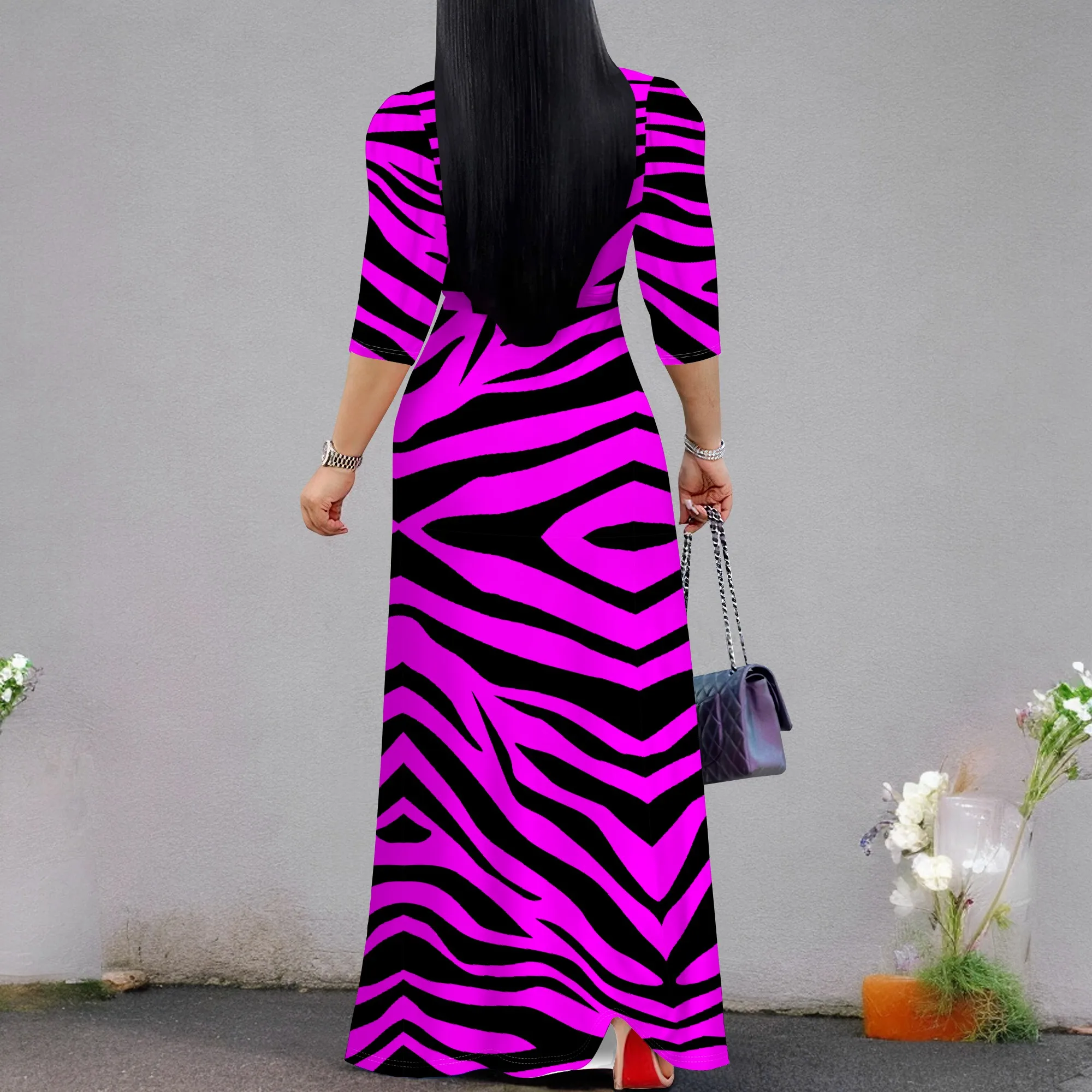 Women's V Neck Wrap Maxi Dress Casual 3/4 Sleeve Bodycon Dress Summer Dress with Belt