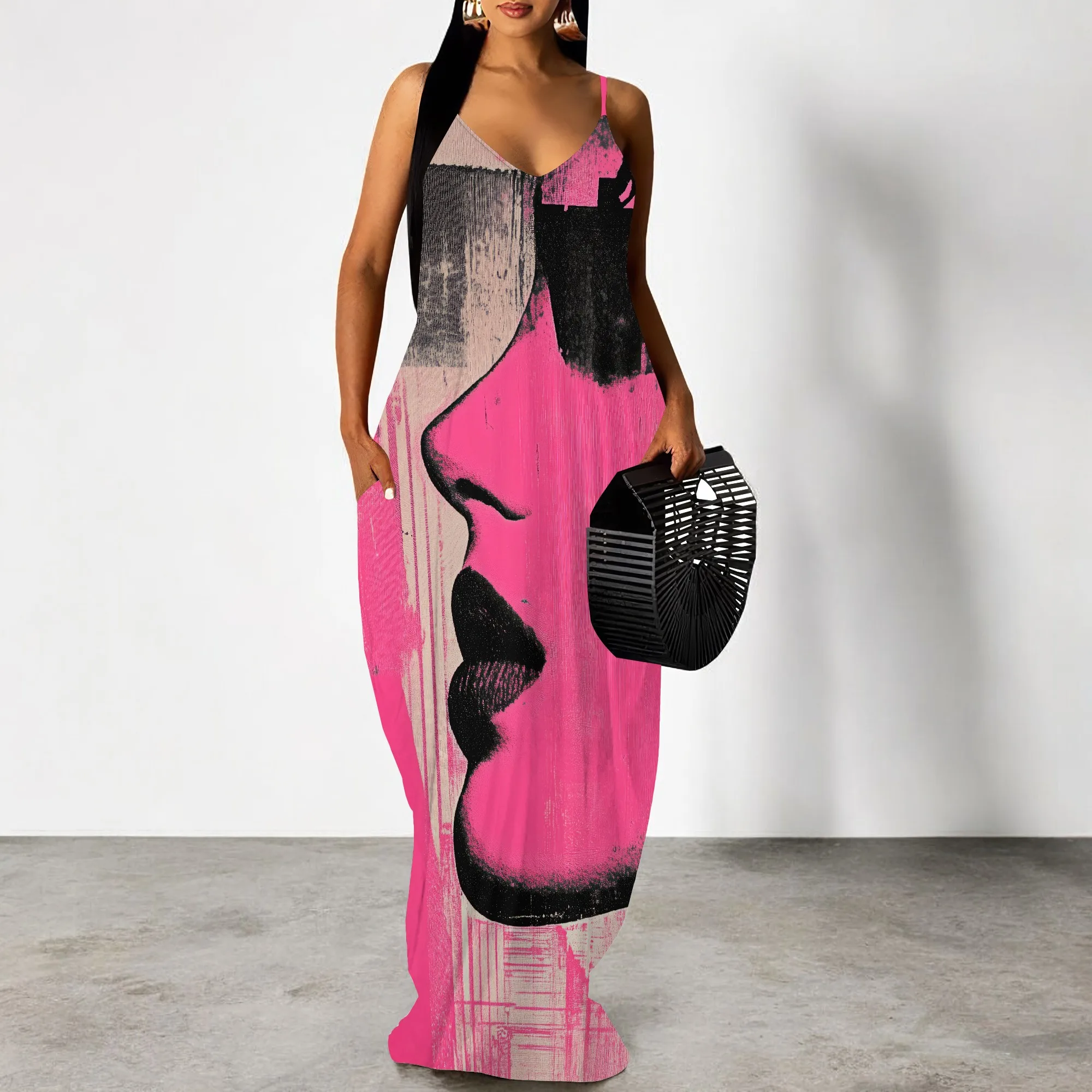 Women Summer Plus Size Hawaiian Dresses Spaghetti Strap Maxi Dress Beach Boho Casual Sundress