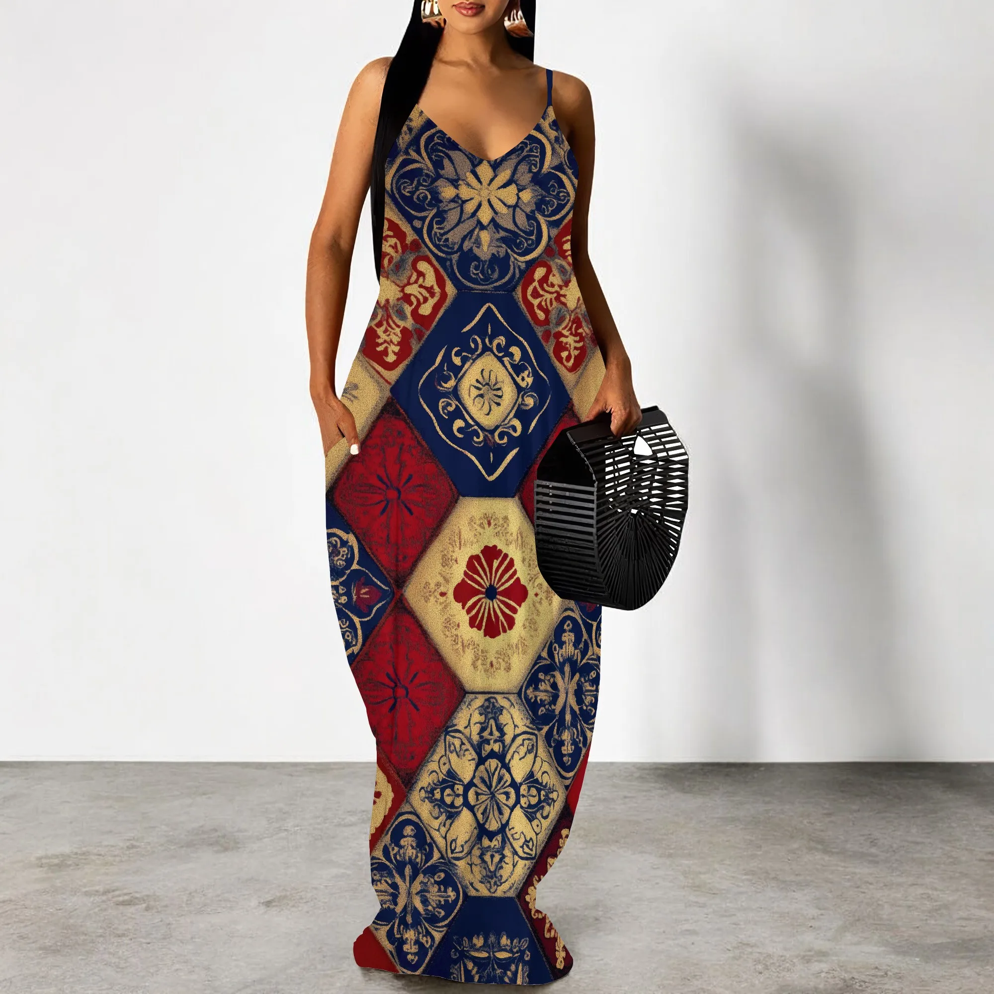 Women Summer Plus Size Hawaiian Dresses Spaghetti Strap Maxi Dress Beach Boho Casual Sundress