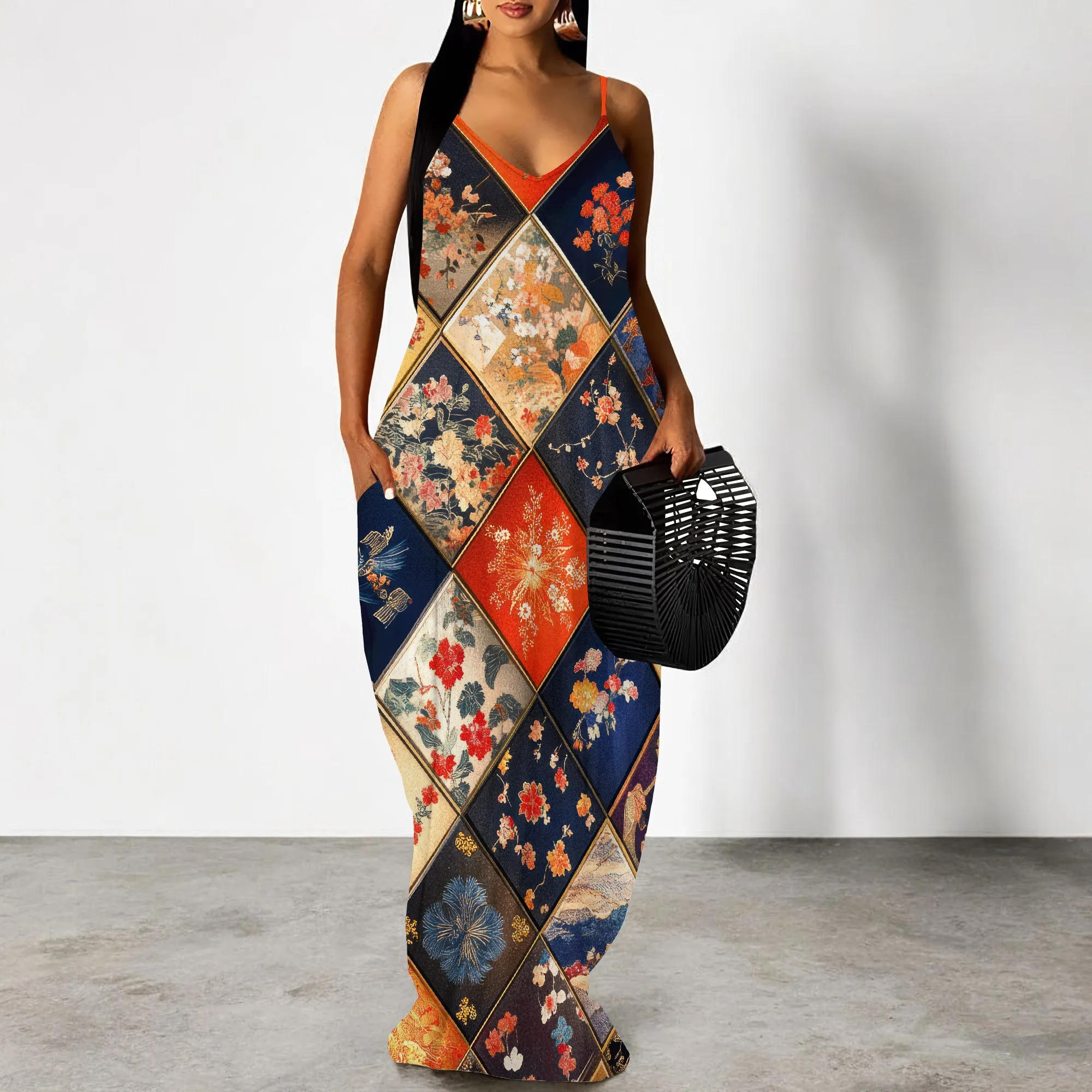 Women Summer Plus Size Hawaiian Dresses Spaghetti Strap Maxi Dress Beach Boho Casual Sundress