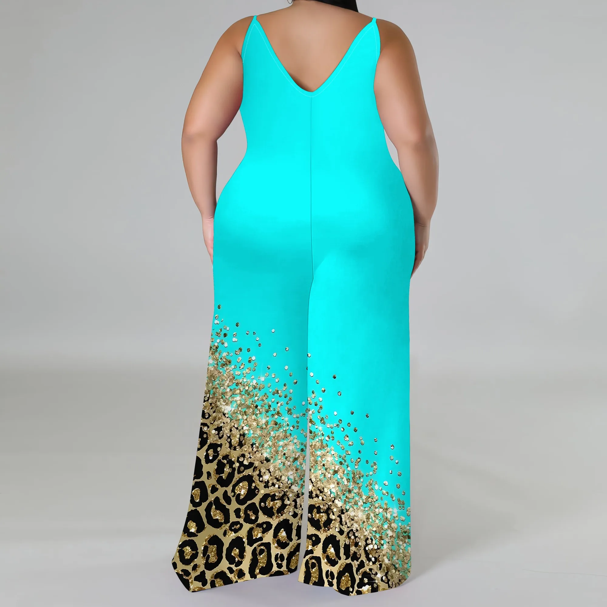 Plus Size Printed Jumpsuit - Strapless Wide Leg Romper with Scarf, Boho Palazzo Pants for Women