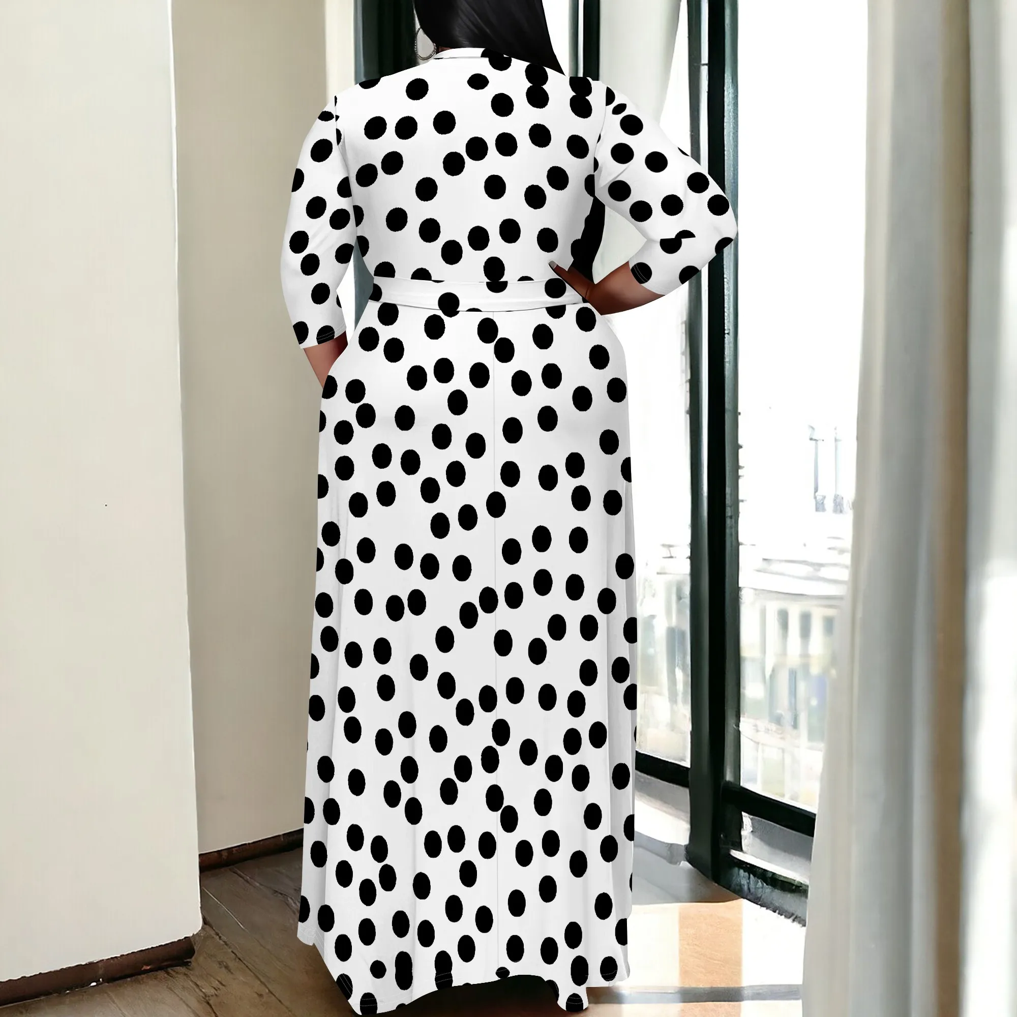 Plus Size Abstract Wave Print Maxi Dress Brown Beige Wrap Style Elegant Gown for Casual Wear Plus Size Abstract Wave Print Maxi Dress Brown Beige Wrap Style Elegant Gown for Casual Wear