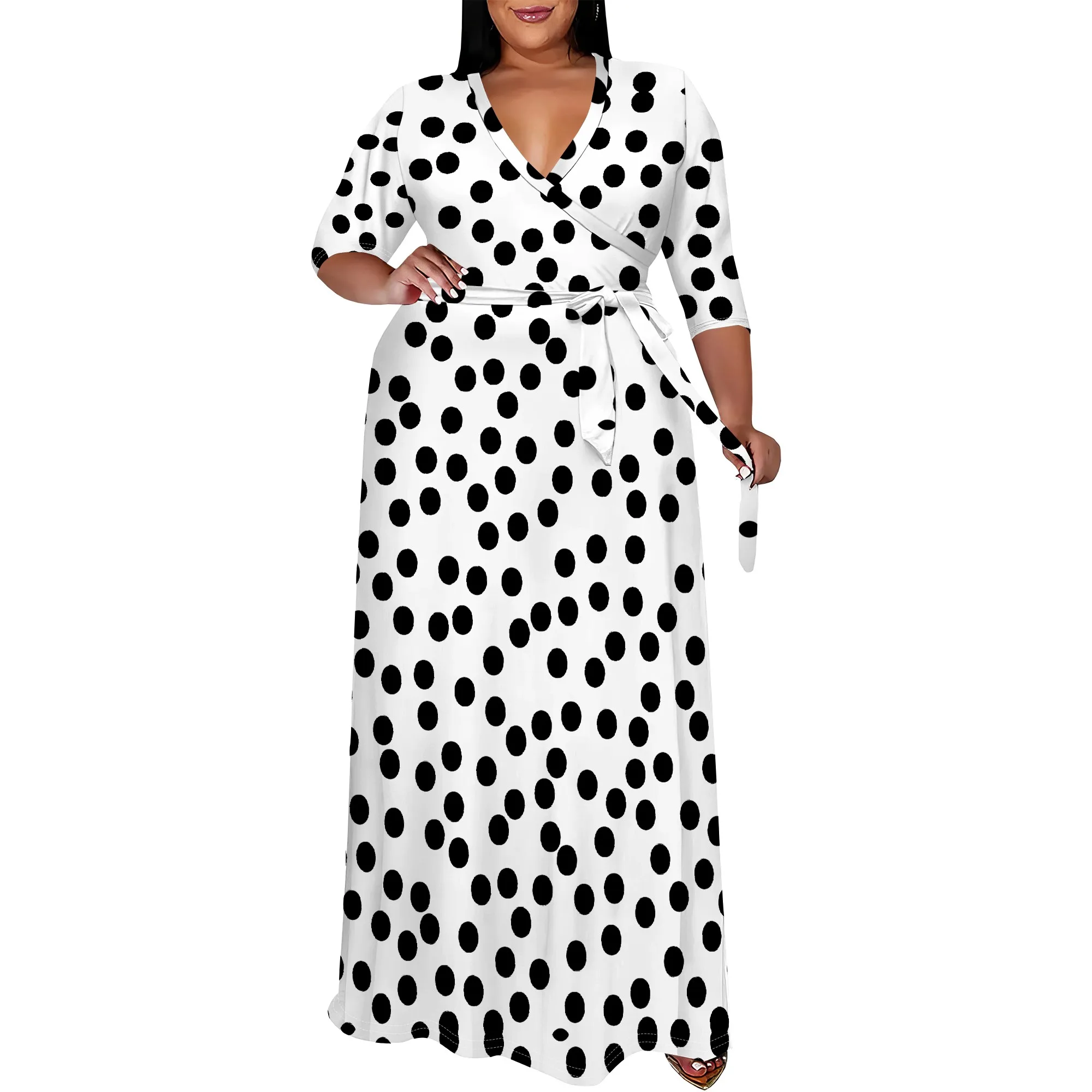 Plus Size Abstract Wave Print Maxi Dress Brown Beige Wrap Style Elegant Gown for Casual Wear Plus Size Abstract Wave Print Maxi Dress Brown Beige Wrap Style Elegant Gown for Casual Wear