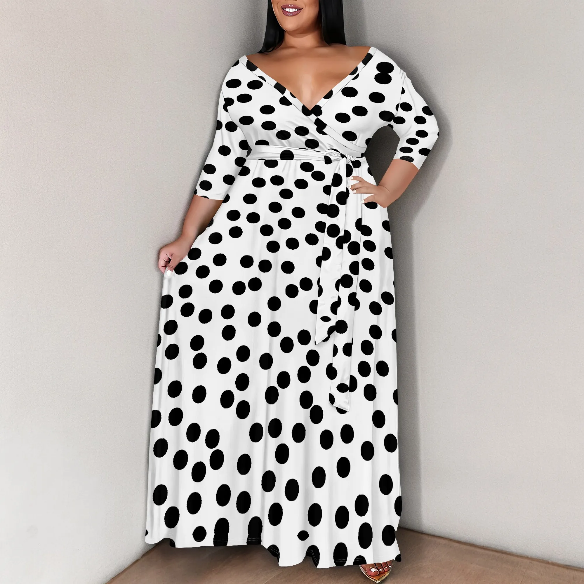 Plus Size Abstract Wave Print Maxi Dress Brown Beige Wrap Style Elegant Gown for Casual Wear Plus Size Abstract Wave Print Maxi Dress Brown Beige Wrap Style Elegant Gown for Casual Wear