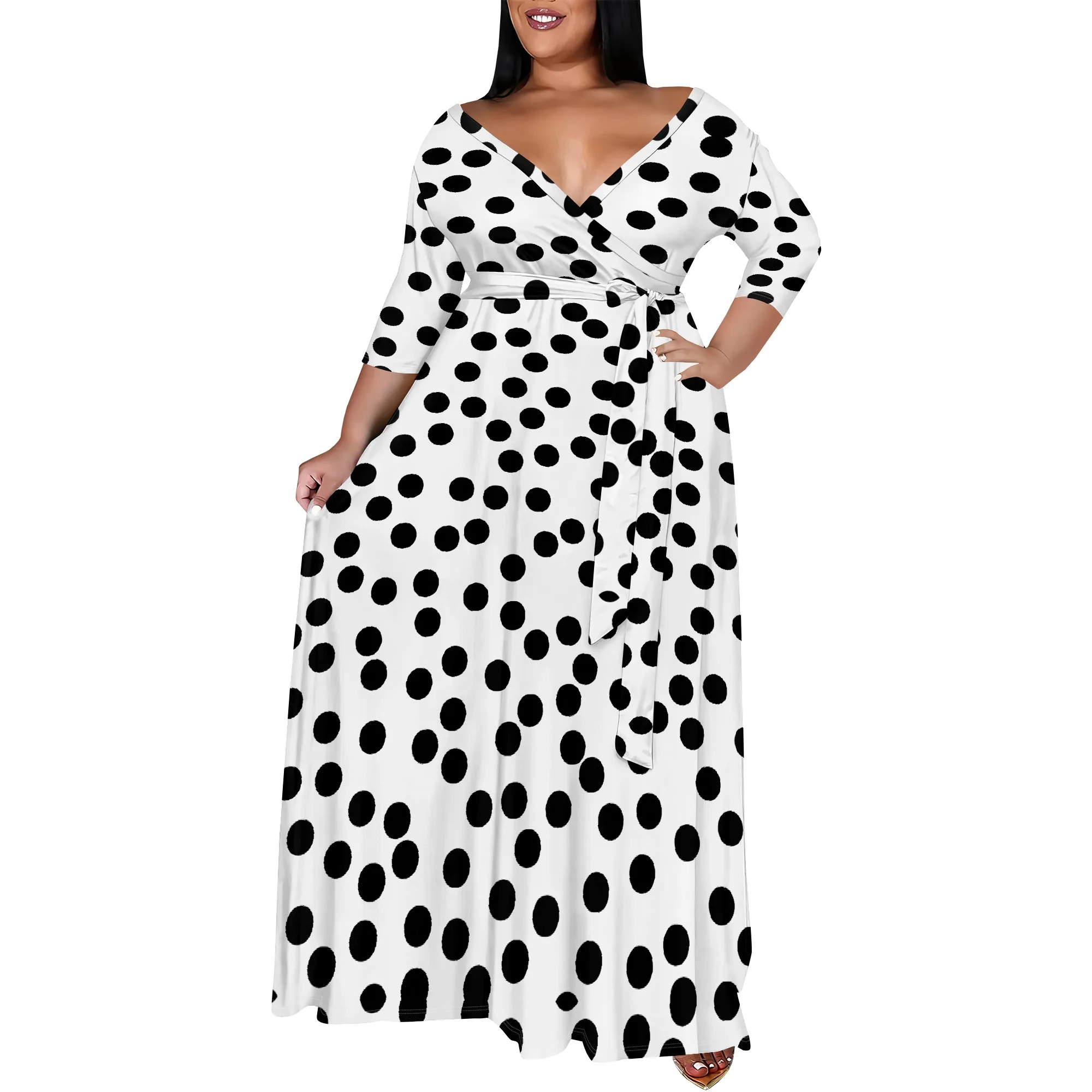 Plus Size Abstract Wave Print Maxi Dress Brown Beige Wrap Style Elegant Gown for Casual Wear Plus Size Abstract Wave Print Maxi Dress Brown Beige Wrap Style Elegant Gown for Casual Wear