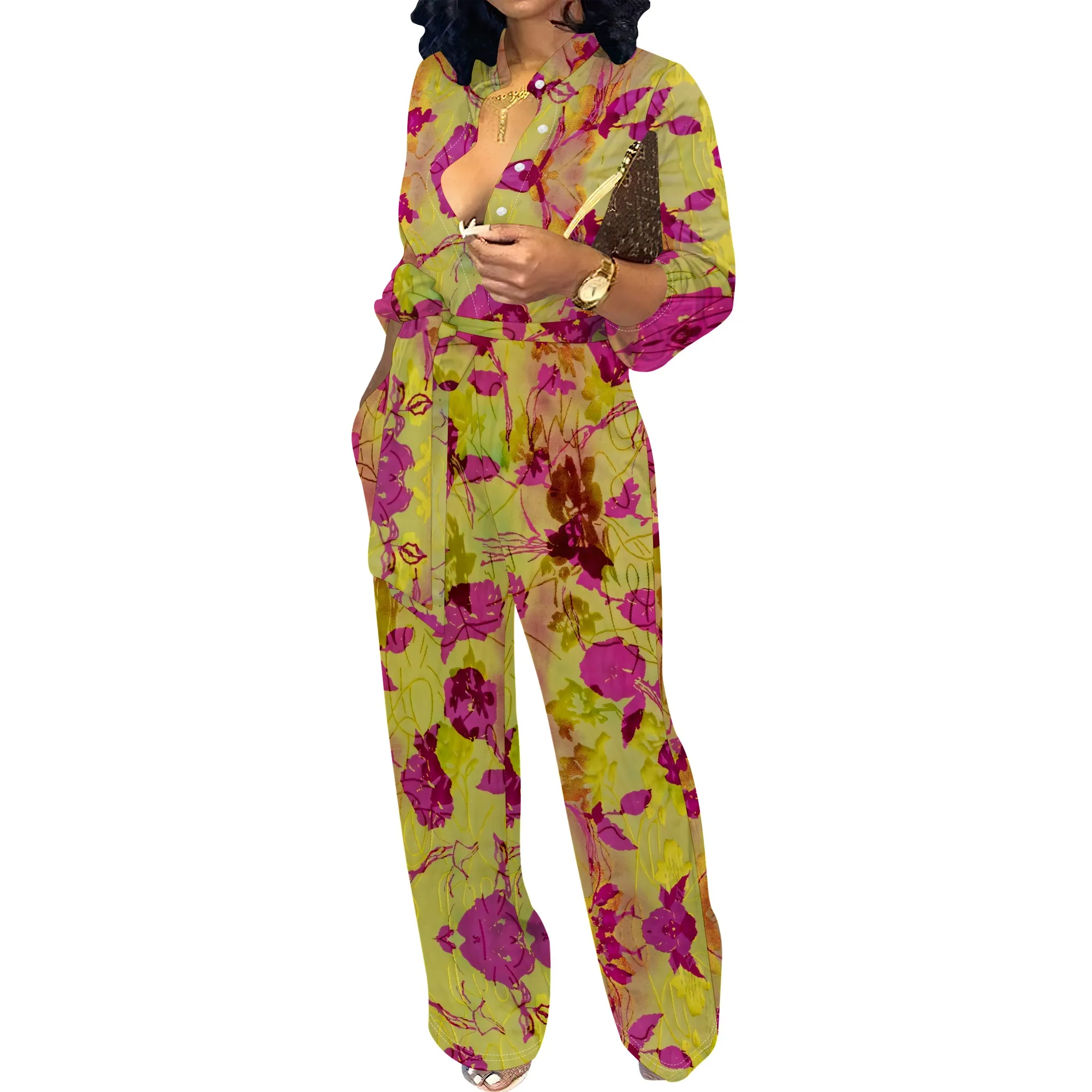 Women’s Belted Long Sleeve Jumpsuit Abstract Print Elegant Wide Leg Romper Casual One Piece Outfit Women’s Belted Long Sleeve Jumpsuit Abstract Print Elegant Wide Leg Romper Casual One Piece Outfit