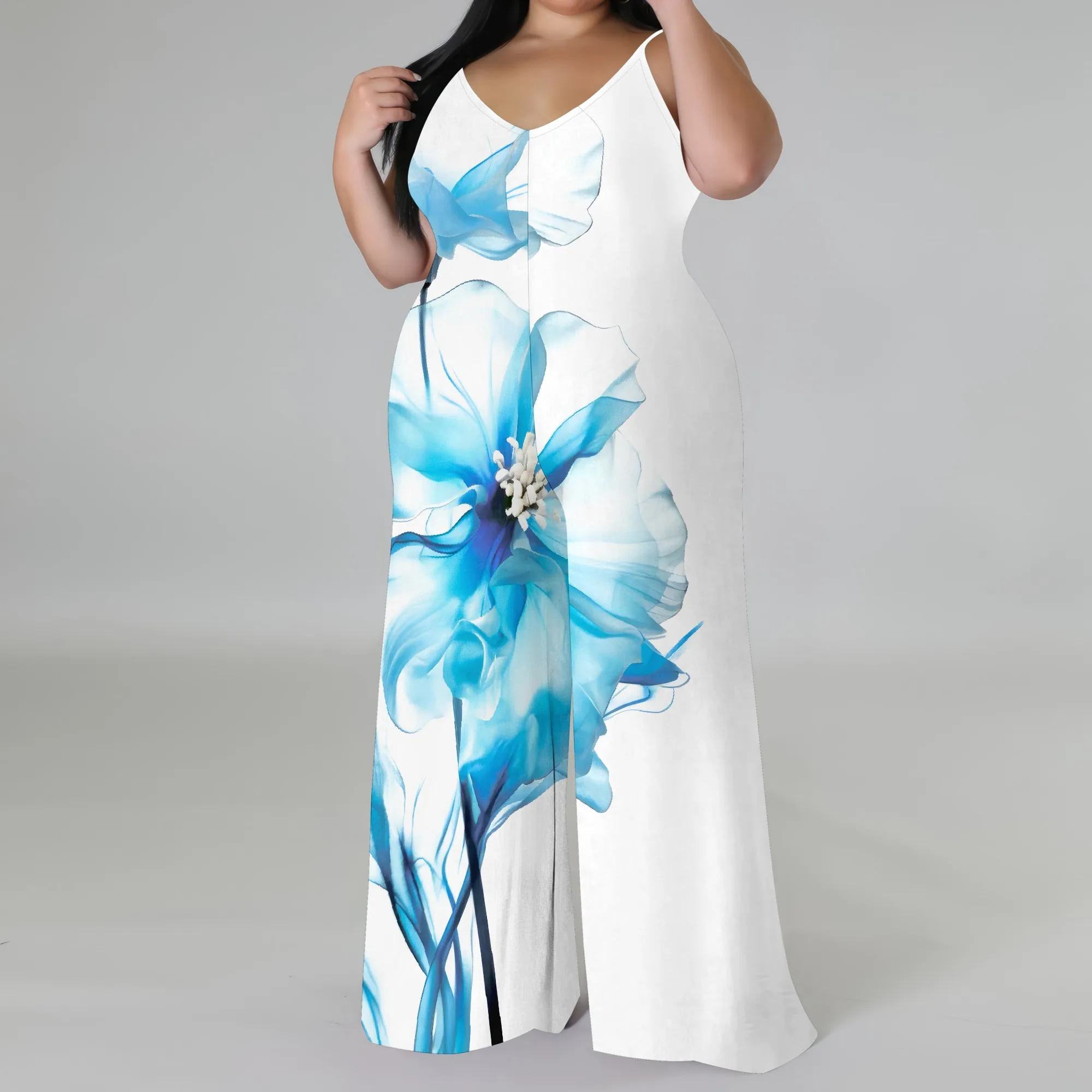 Boho Chic Floral Print Jumpsuit - Wide Leg Palazzo Pants with Headscarf, Summer Beach Romper for Women Boho Chic Floral Print Jumpsuit - Wide Leg Palazzo Pants with Headscarf, Summer Beach Romper for Women