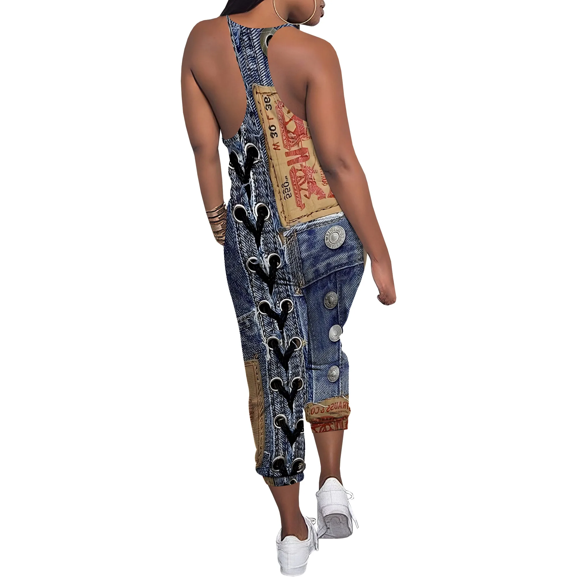 Sleeveless Shoulder Strap V Neck Top Wide Leg Pants Trousers Jumpsuit with Pockets Sleeveless Shoulder Strap V Neck Top Wide Leg Pants Trousers Jumpsuit with Pockets