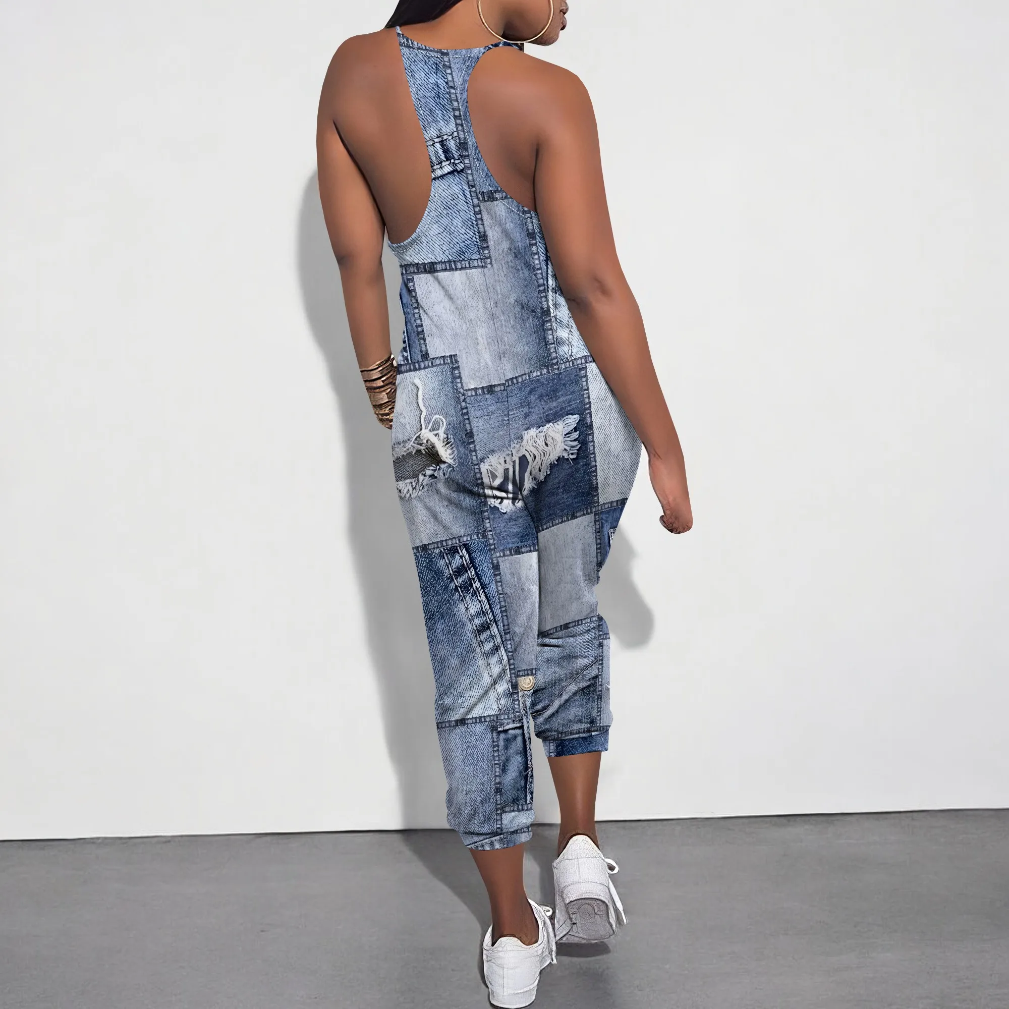 Sleeveless Shoulder Strap V Neck Top Wide Leg Pants Trousers Jumpsuit with Pockets Sleeveless Shoulder Strap V Neck Top Wide Leg Pants Trousers Jumpsuit with Pockets