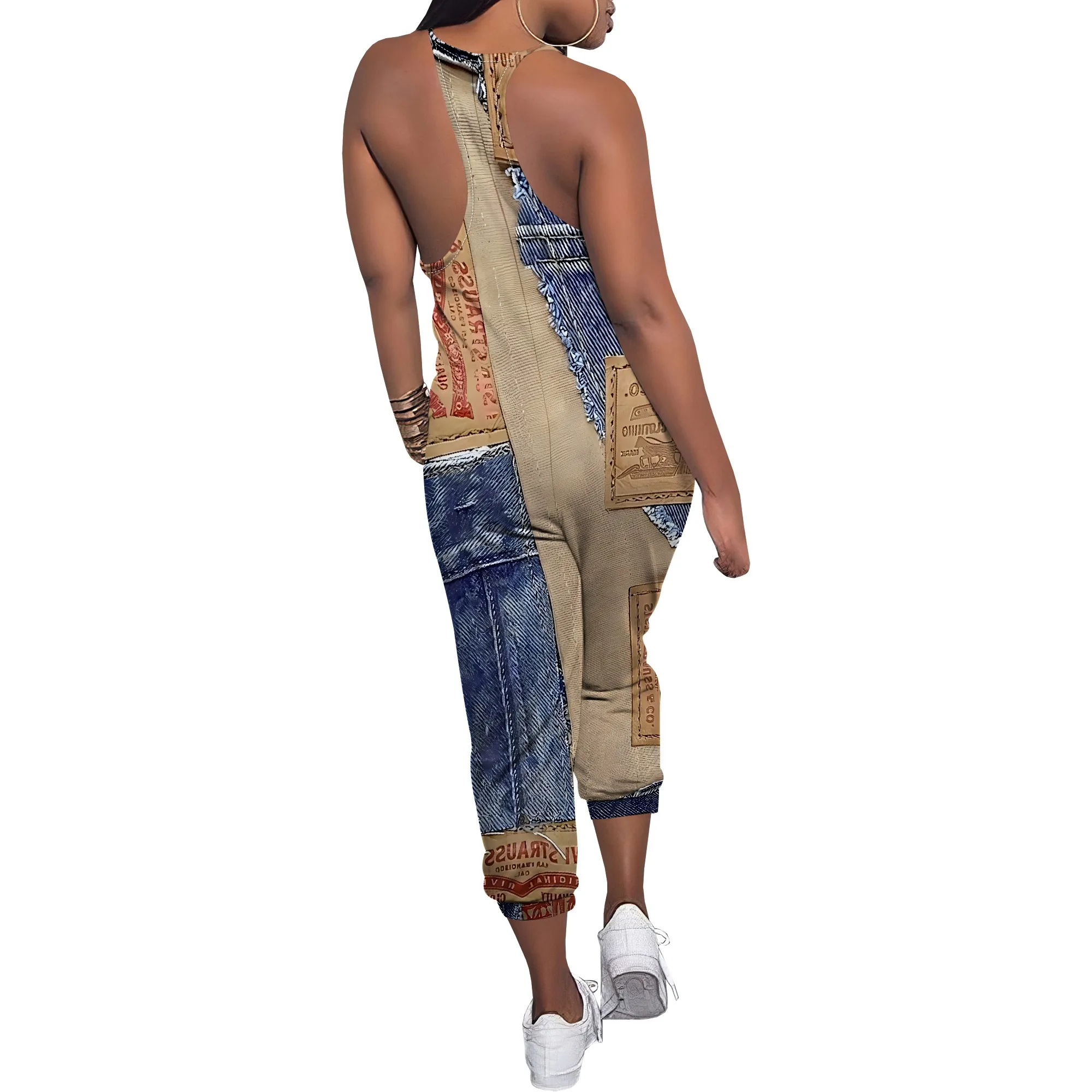 Sleeveless Shoulder Strap V Neck Top Wide Leg Pants Trousers Jumpsuit with Pockets Sleeveless Shoulder Strap V Neck Top Wide Leg Pants Trousers Jumpsuit with Pockets