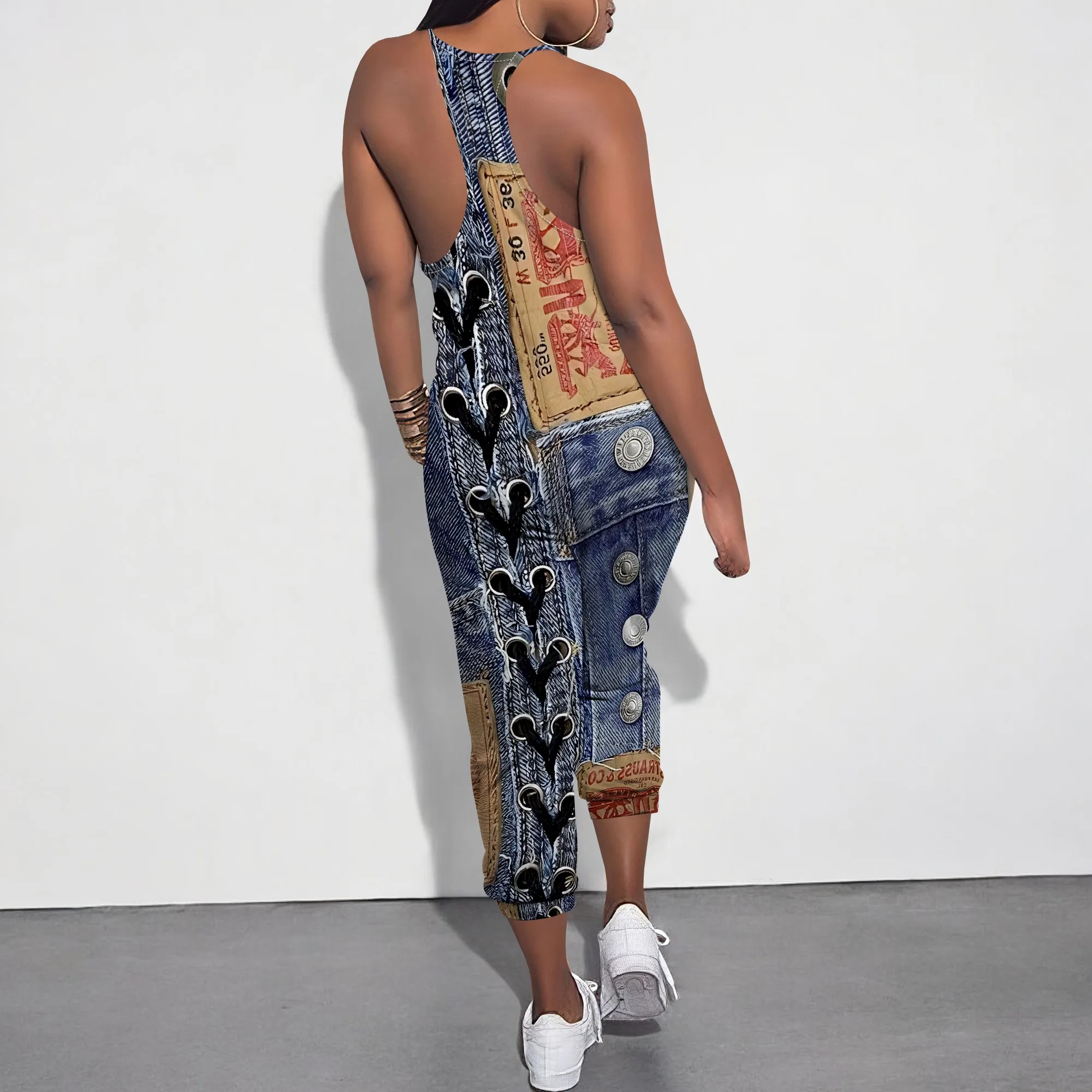 Sleeveless Shoulder Strap V Neck Top Wide Leg Pants Trousers Jumpsuit with Pockets Sleeveless Shoulder Strap V Neck Top Wide Leg Pants Trousers Jumpsuit with Pockets