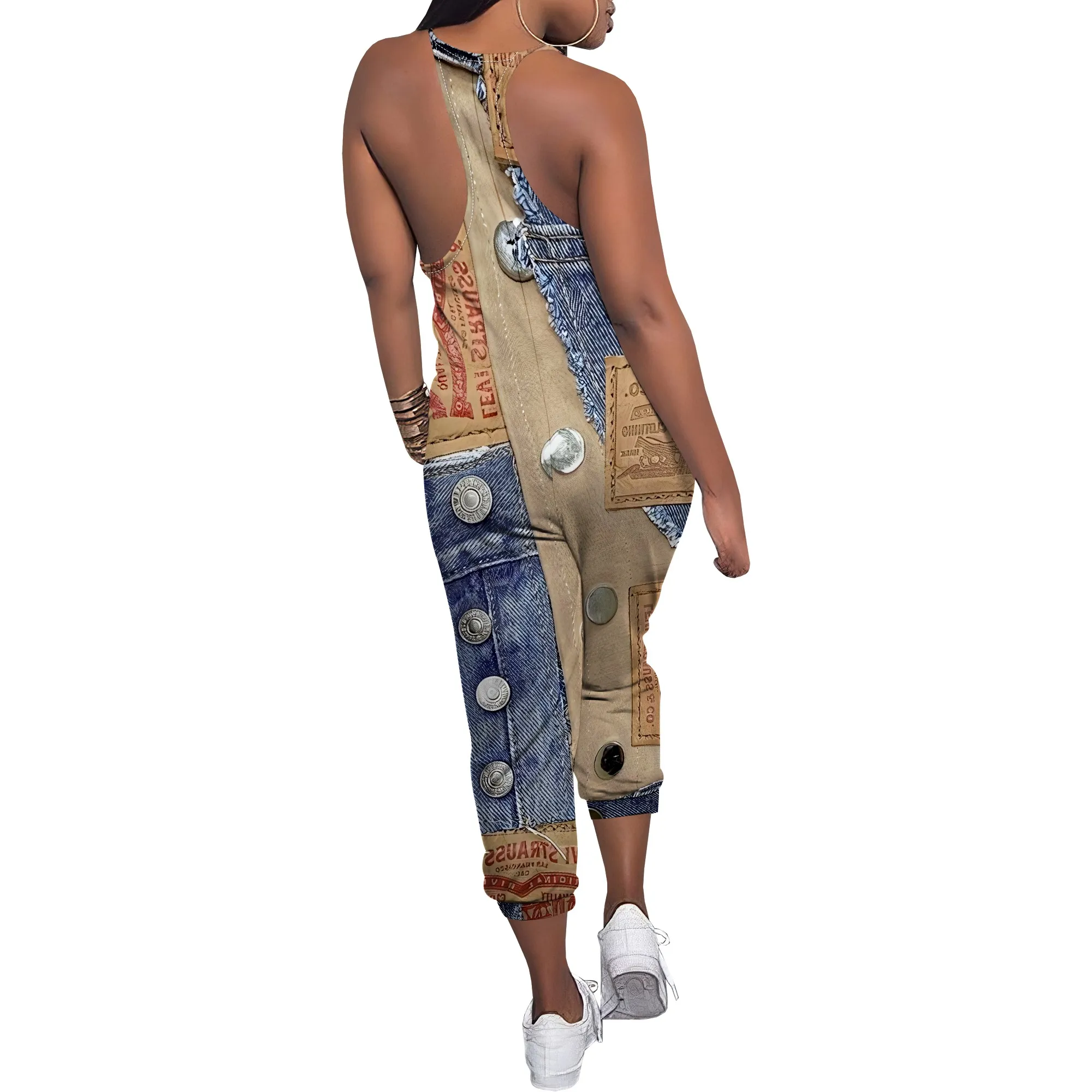 Sleeveless Shoulder Strap V Neck Top Wide Leg Pants Trousers Jumpsuit with Pockets Sleeveless Shoulder Strap V Neck Top Wide Leg Pants Trousers Jumpsuit with Pockets