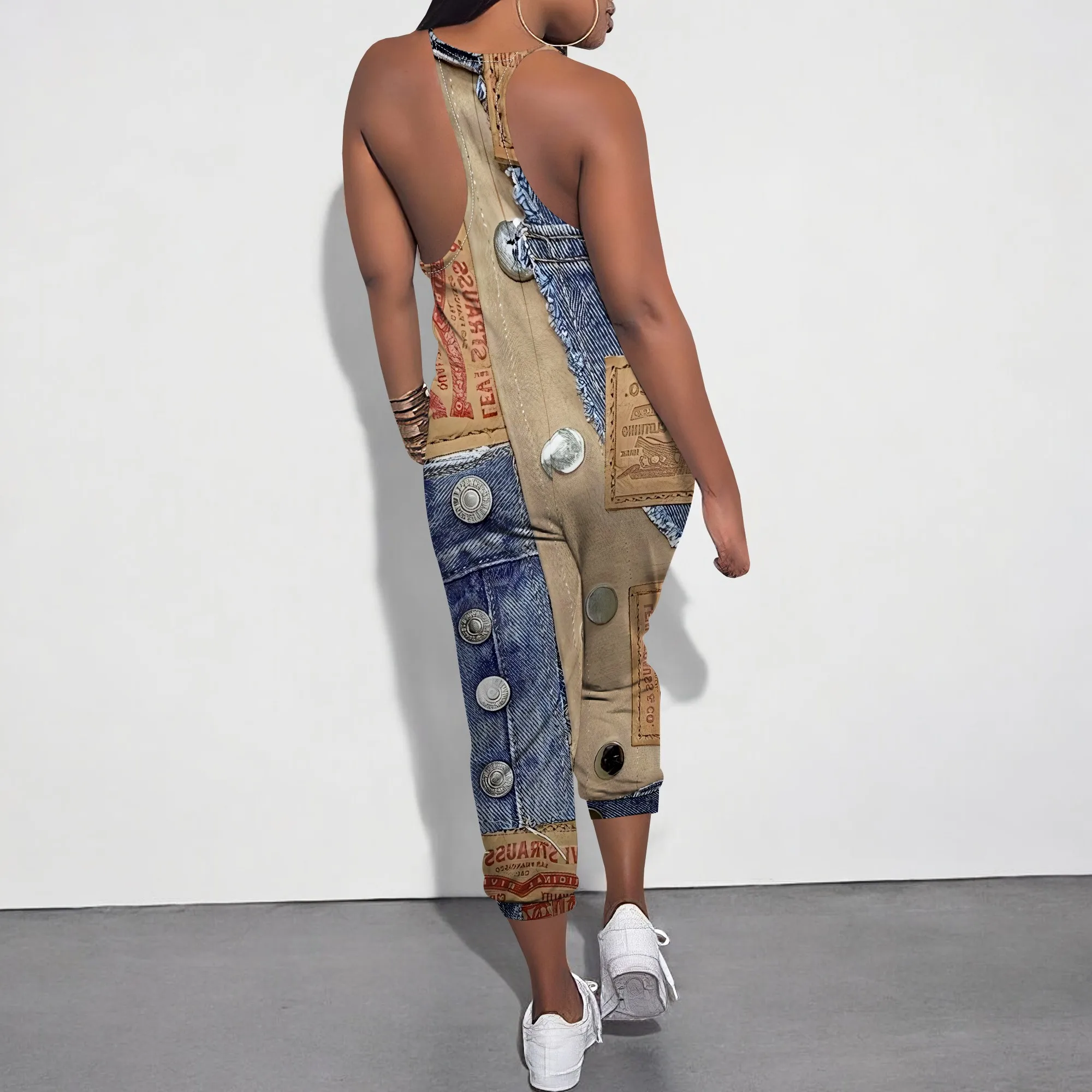 Sleeveless Shoulder Strap V Neck Top Wide Leg Pants Trousers Jumpsuit with Pockets Sleeveless Shoulder Strap V Neck Top Wide Leg Pants Trousers Jumpsuit with Pockets