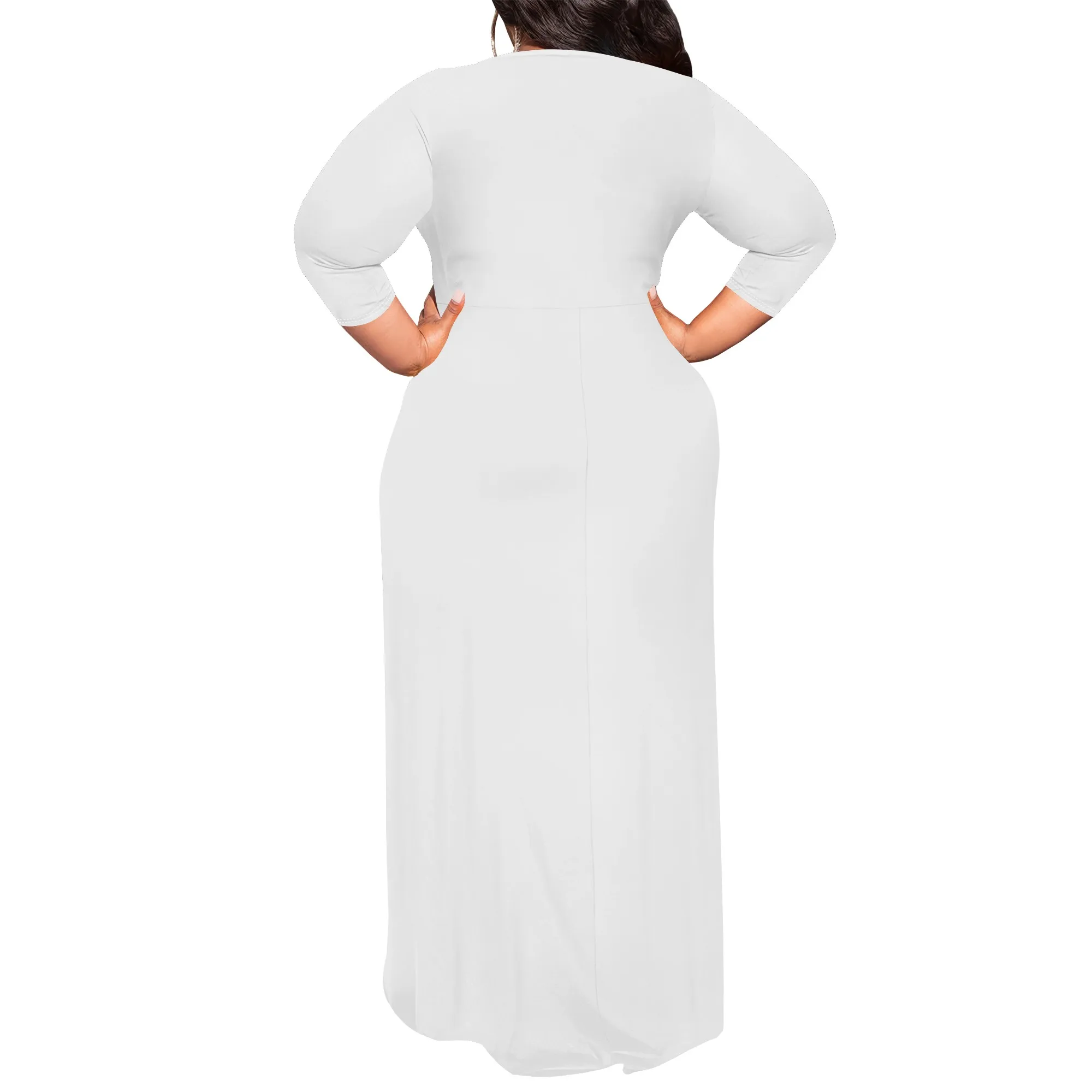 Plus Size Plain White Long Sleeve Maxi Dress for Women Elegant Casual Dress with Belt Plus Size Plain White Long Sleeve Maxi Dress for Women Elegant Casual Dress with Belt