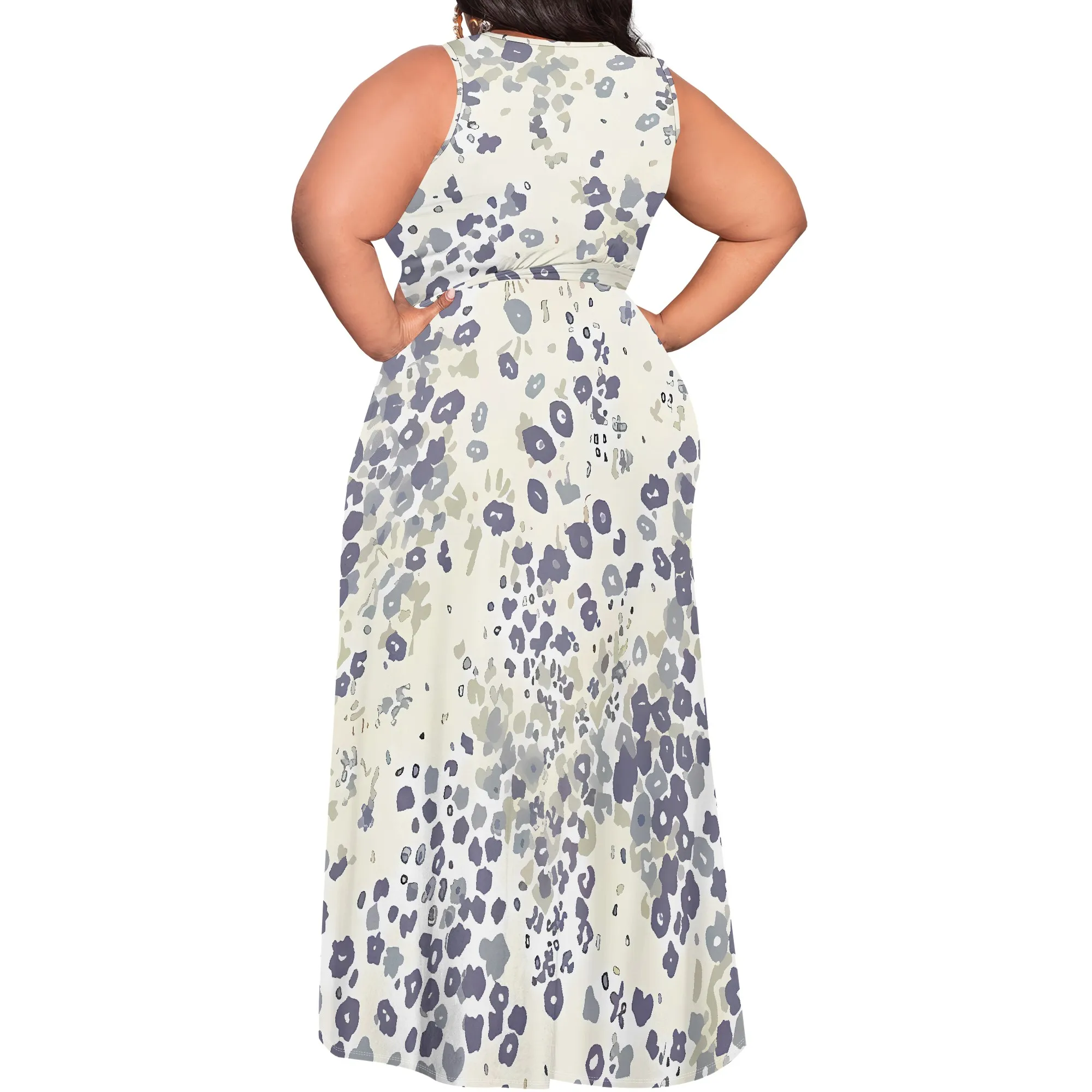 Women's Plus Size Dress Printed Long Dress Flowing Sleeveless With Belt