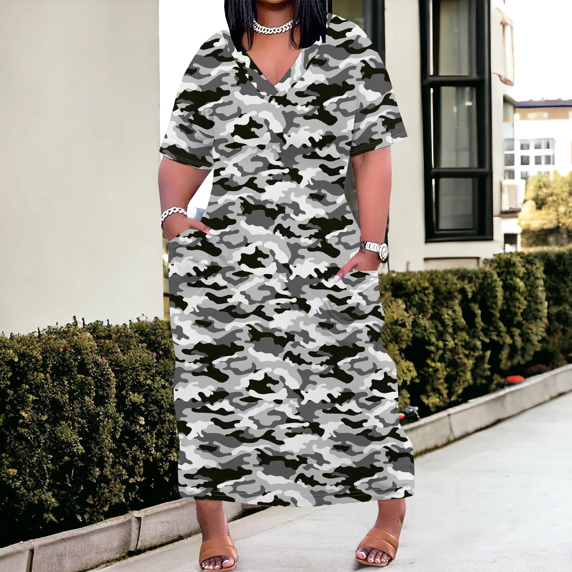 Dresses for Curvy Women Summer Fade Short Sleeve t Shirt Midi Dress with Pockets Dresses for Curvy Women Summer Fade Short Sleeve t Shirt Midi Dress with Pockets