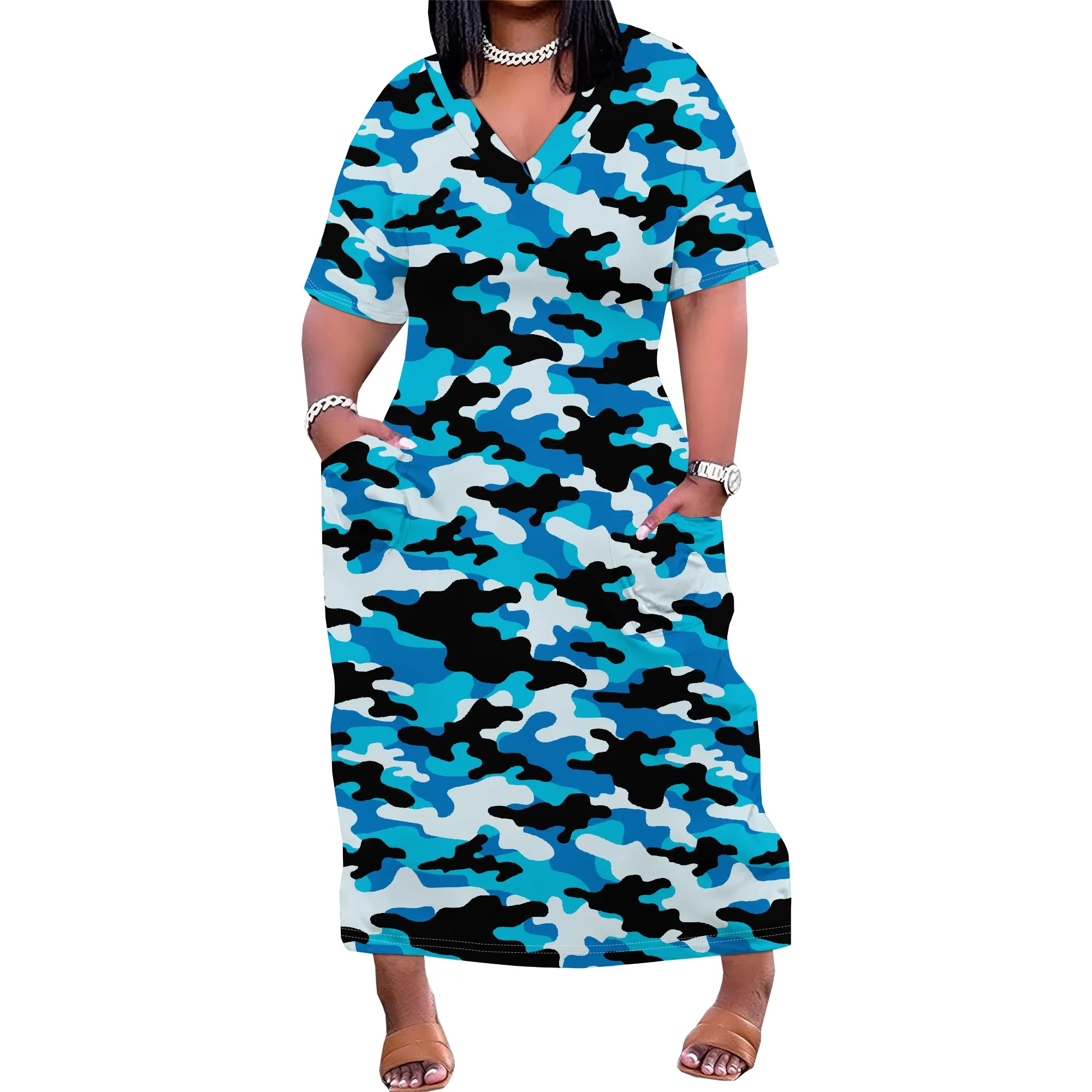 Dresses for Curvy Women Summer Fade Short Sleeve t Shirt Midi Dress with Pockets Dresses for Curvy Women Summer Fade Short Sleeve t Shirt Midi Dress with Pockets