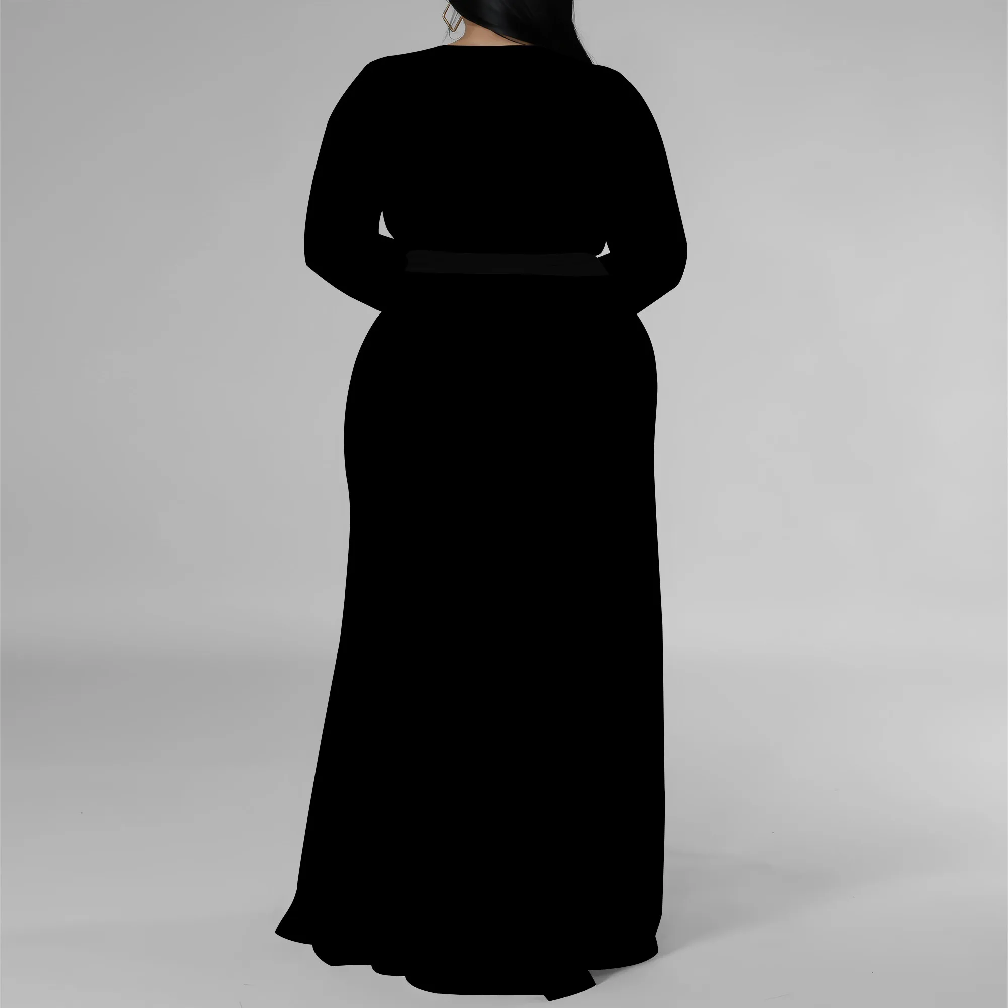 Plus Size Long Sleeve Deep V Neck Maxi Dress with Side Slit, Elegant Evening Wear for Women