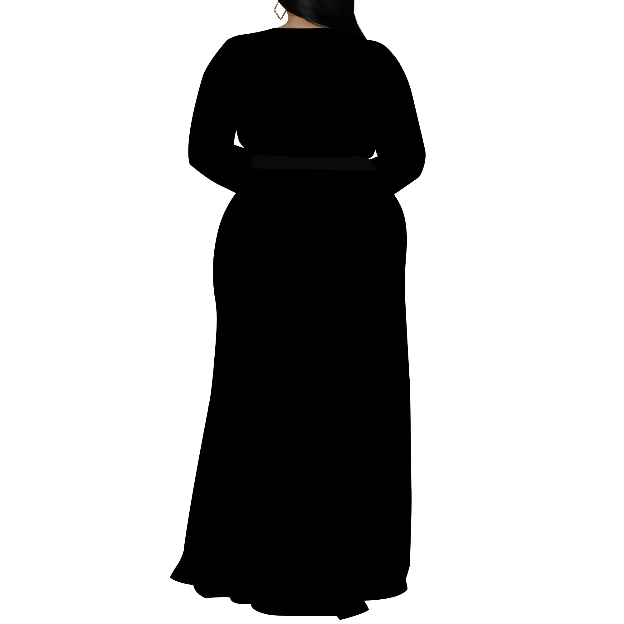 Plus Size Long Sleeve Deep V Neck Maxi Dress with Side Slit, Elegant Evening Wear for Women