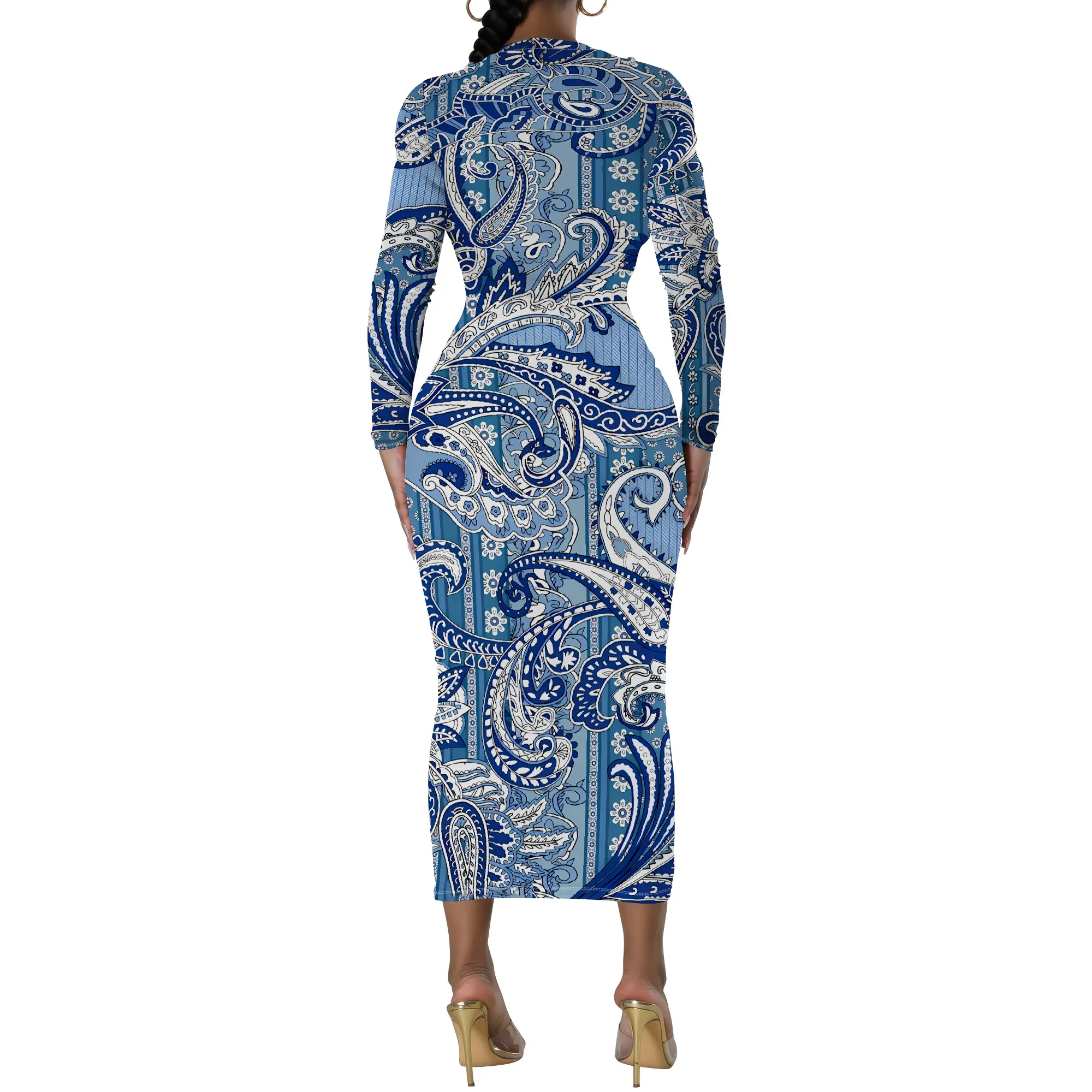 Women's Long Sleeve Maxi Dress Manhattan Ruffle Natural Fit Tie Dye Modified Cocktail Modified Dress