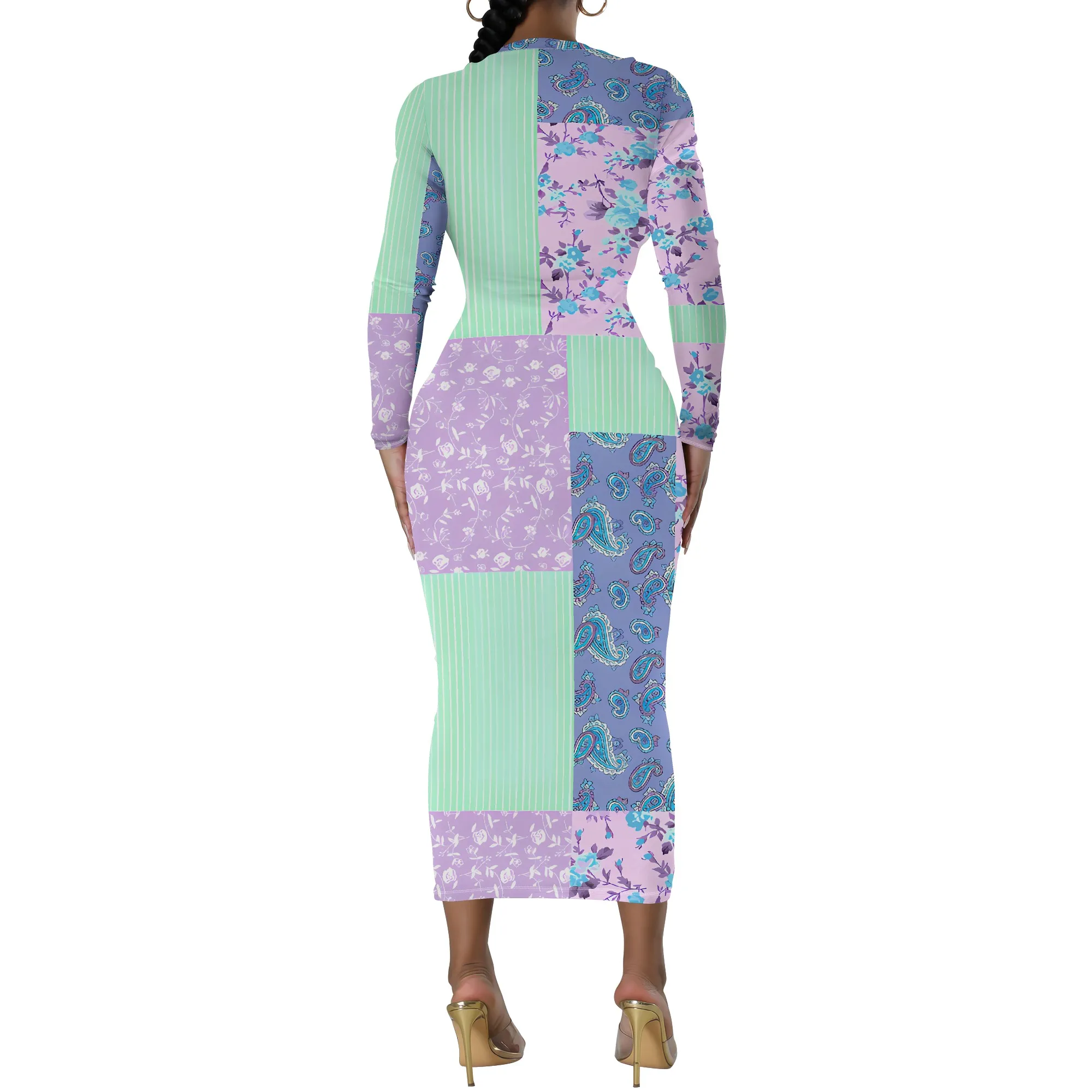 Women's Long Sleeve Maxi Dress Manhattan Ruffle Natural Fit Tie Dye Modified Cocktail Modified Dress
