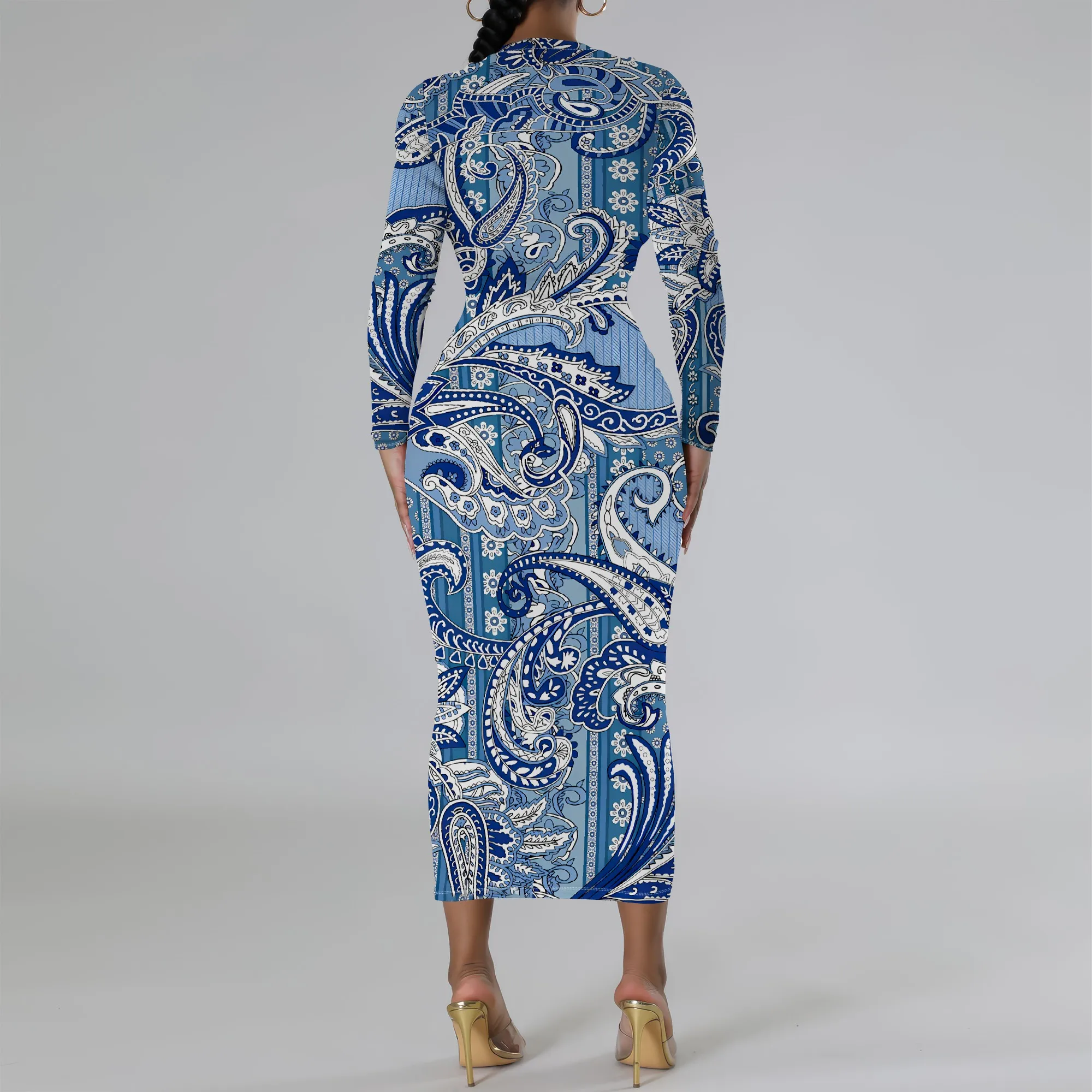 Women's Long Sleeve Maxi Dress Manhattan Ruffle Natural Fit Tie Dye Modified Cocktail Modified Dress