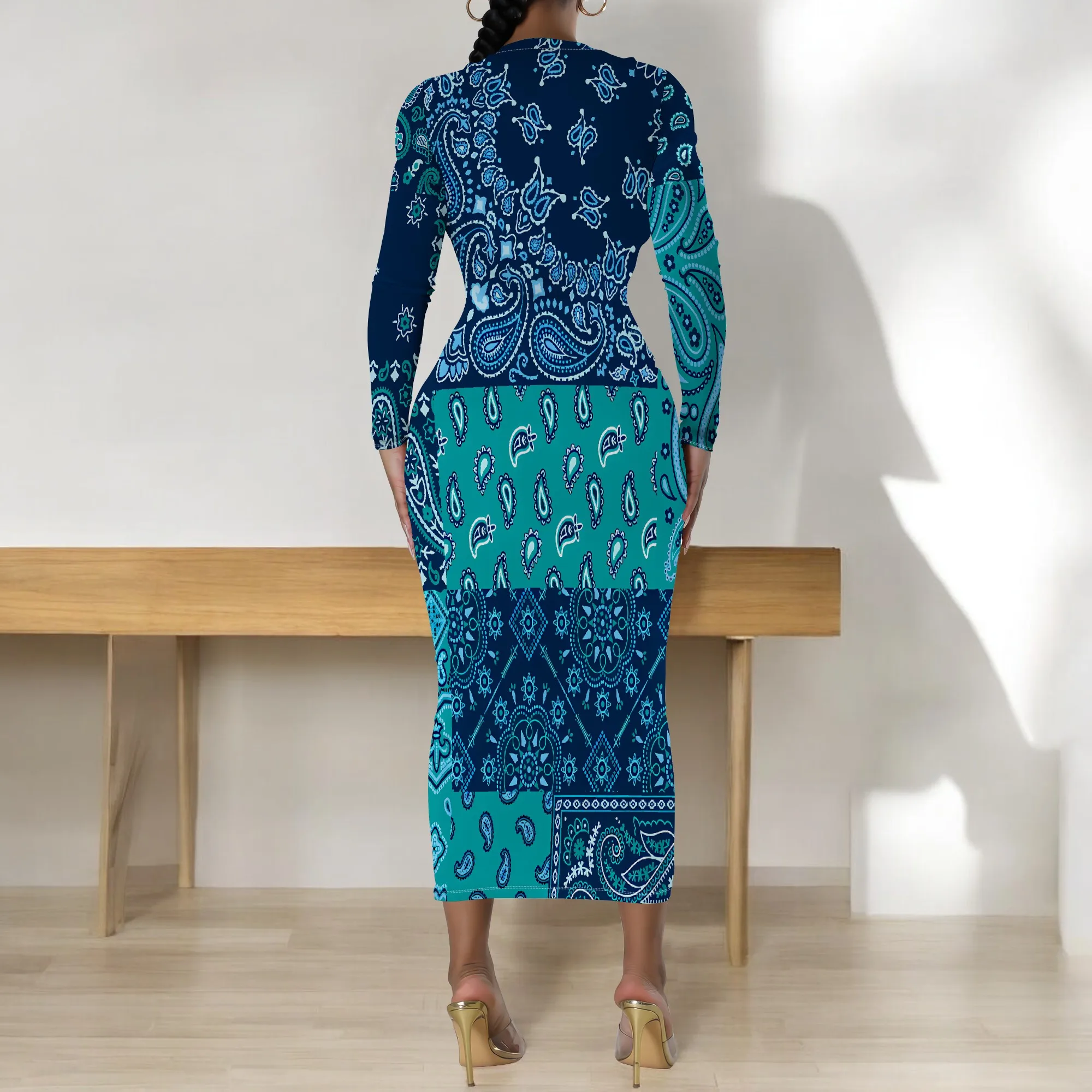 Women's Long Sleeve Maxi Dress Manhattan Ruffle Natural Fit Tie Dye Modified Cocktail Modified Dress