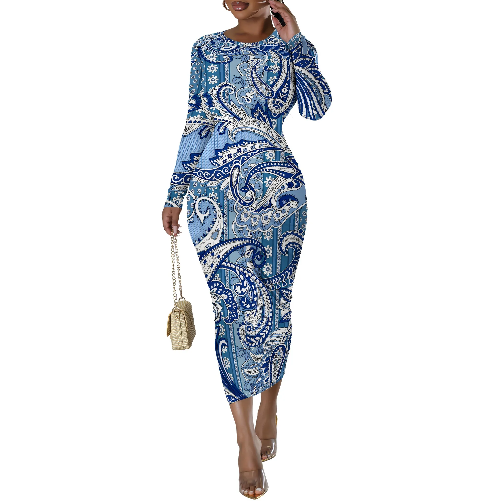 Women's Long Sleeve Maxi Dress Manhattan Ruffle Natural Fit Tie Dye Modified Cocktail Modified Dress