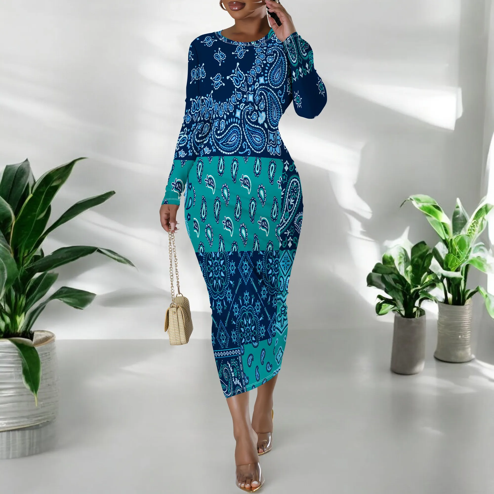 Women's Long Sleeve Maxi Dress Manhattan Ruffle Natural Fit Tie Dye Modified Cocktail Modified Dress