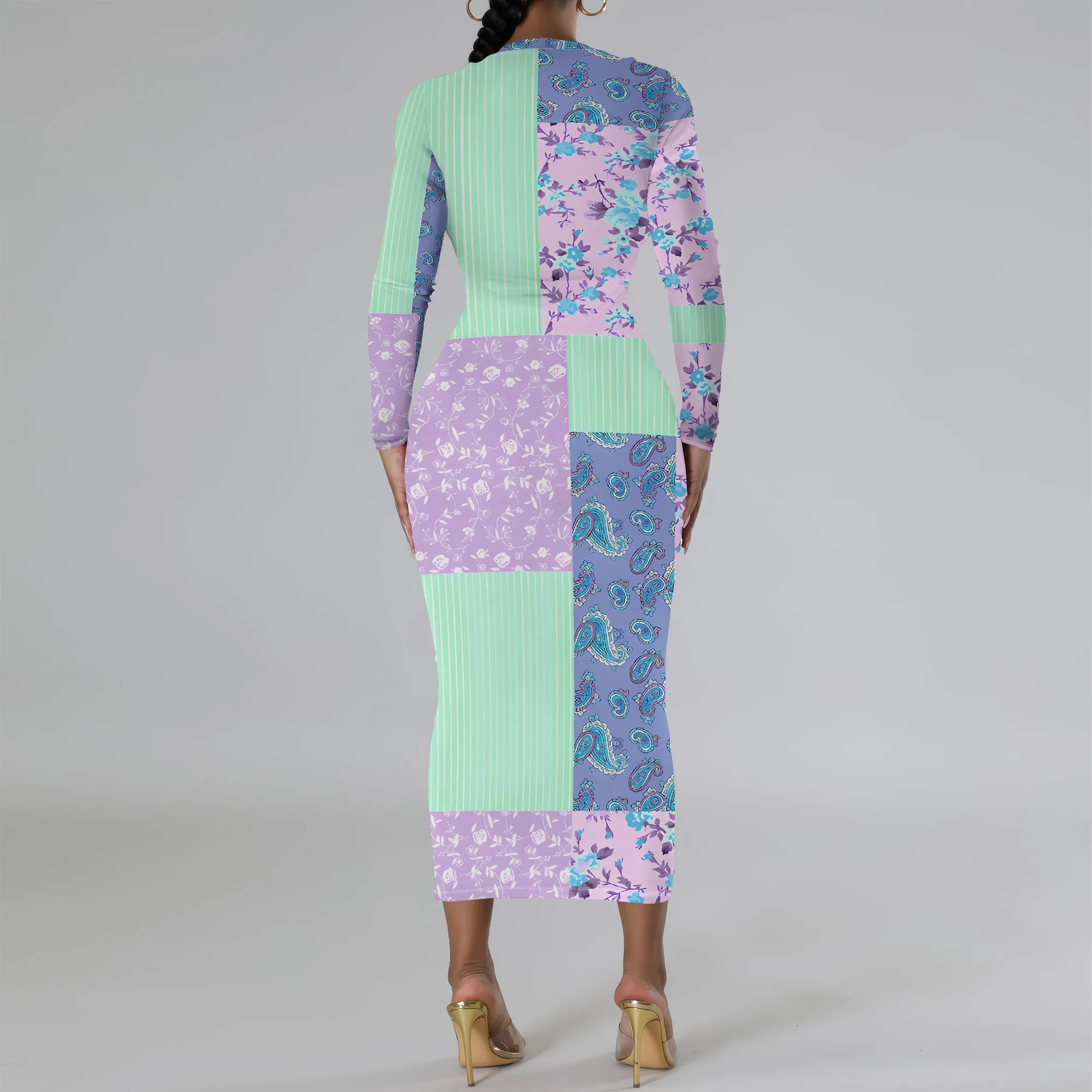 Women's Long Sleeve Maxi Dress Manhattan Ruffle Natural Fit Tie Dye Modified Cocktail Modified Dress