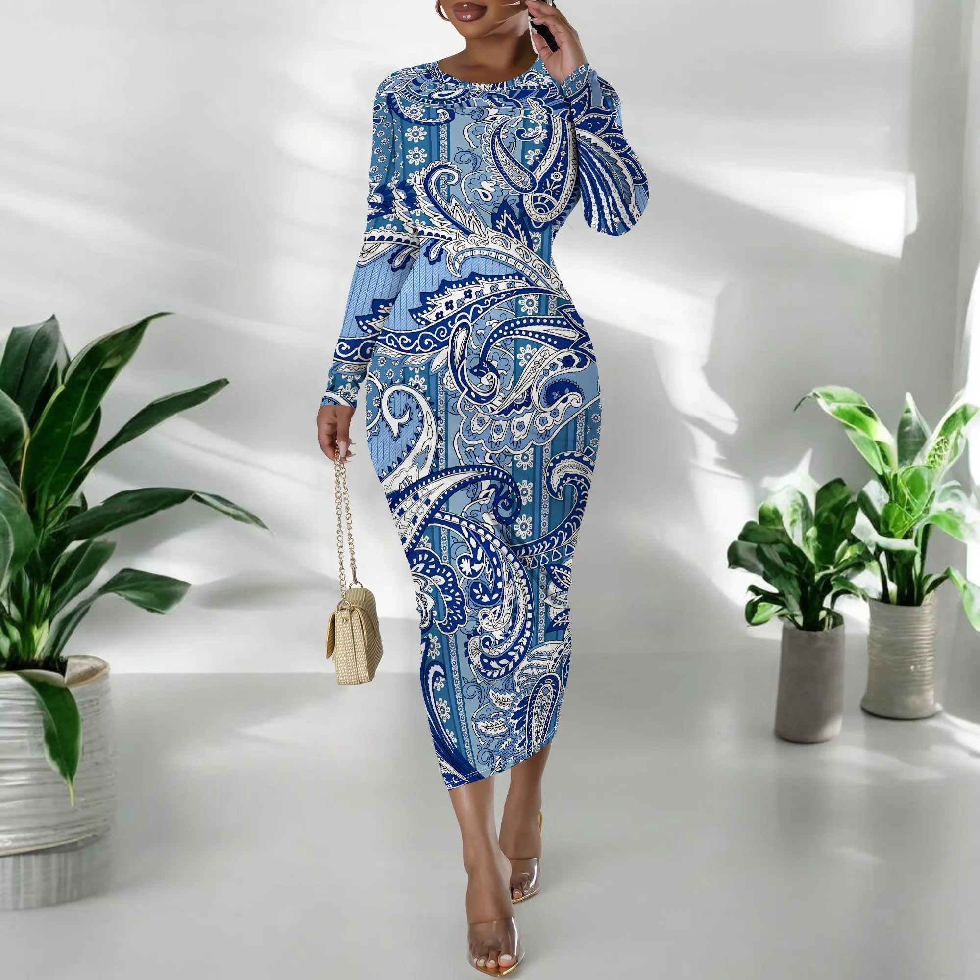 Women's Long Sleeve Maxi Dress Manhattan Ruffle Natural Fit Tie Dye Modified Cocktail Modified Dress