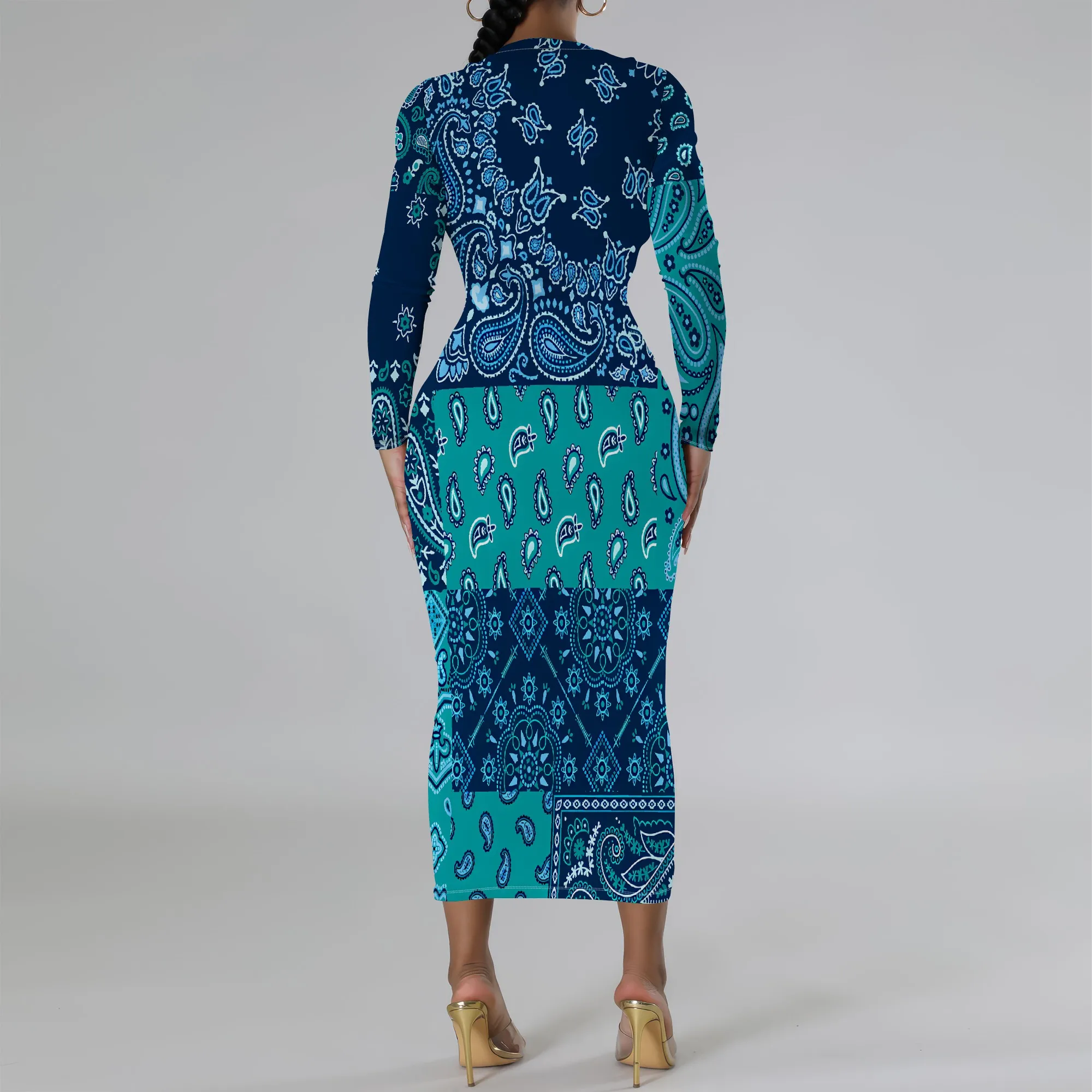 Women's Long Sleeve Maxi Dress Manhattan Ruffle Natural Fit Tie Dye Modified Cocktail Modified Dress