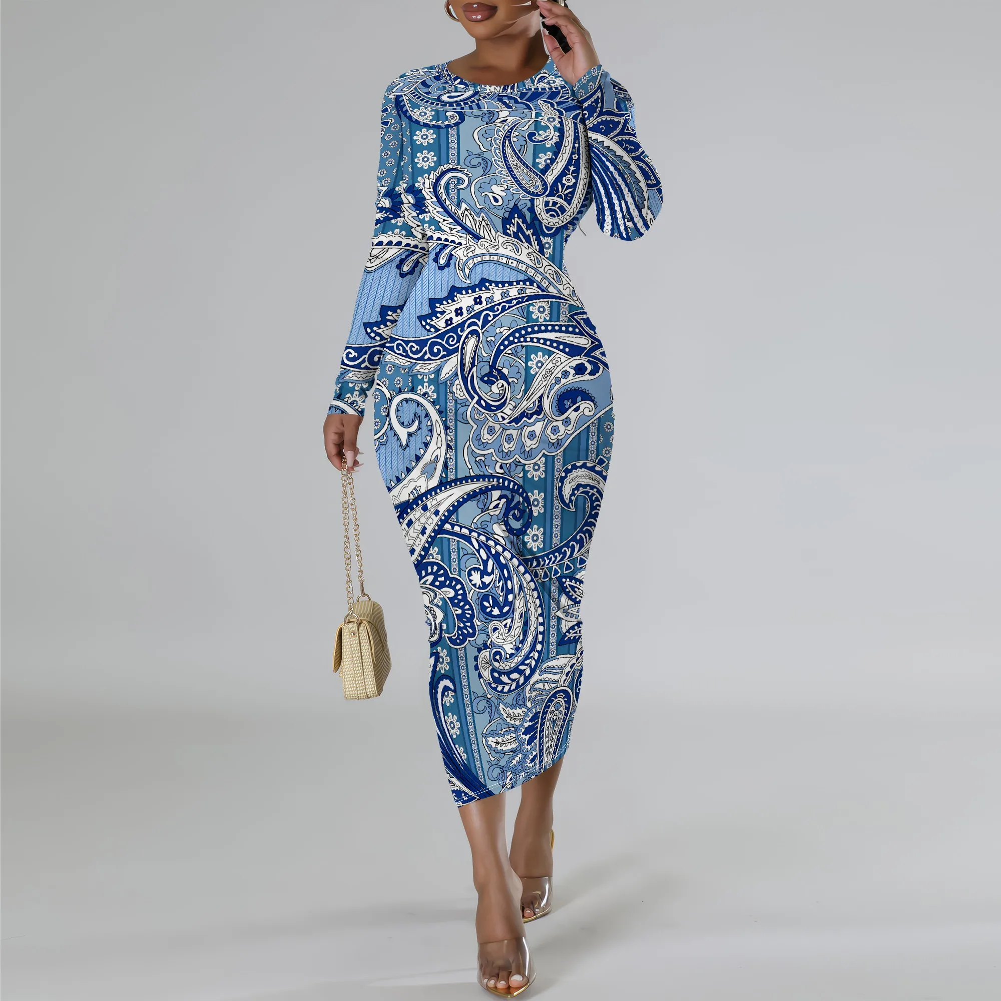 Women's Long Sleeve Maxi Dress Manhattan Ruffle Natural Fit Tie Dye Modified Cocktail Modified Dress