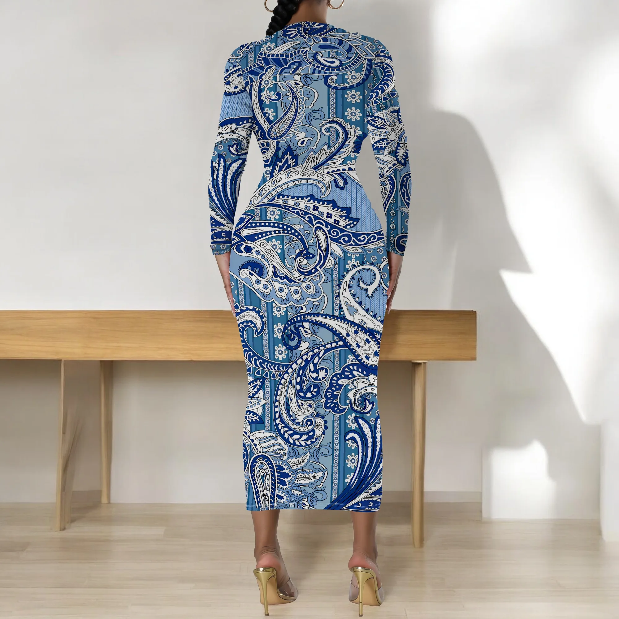 Women's Long Sleeve Maxi Dress Manhattan Ruffle Natural Fit Tie Dye Modified Cocktail Modified Dress