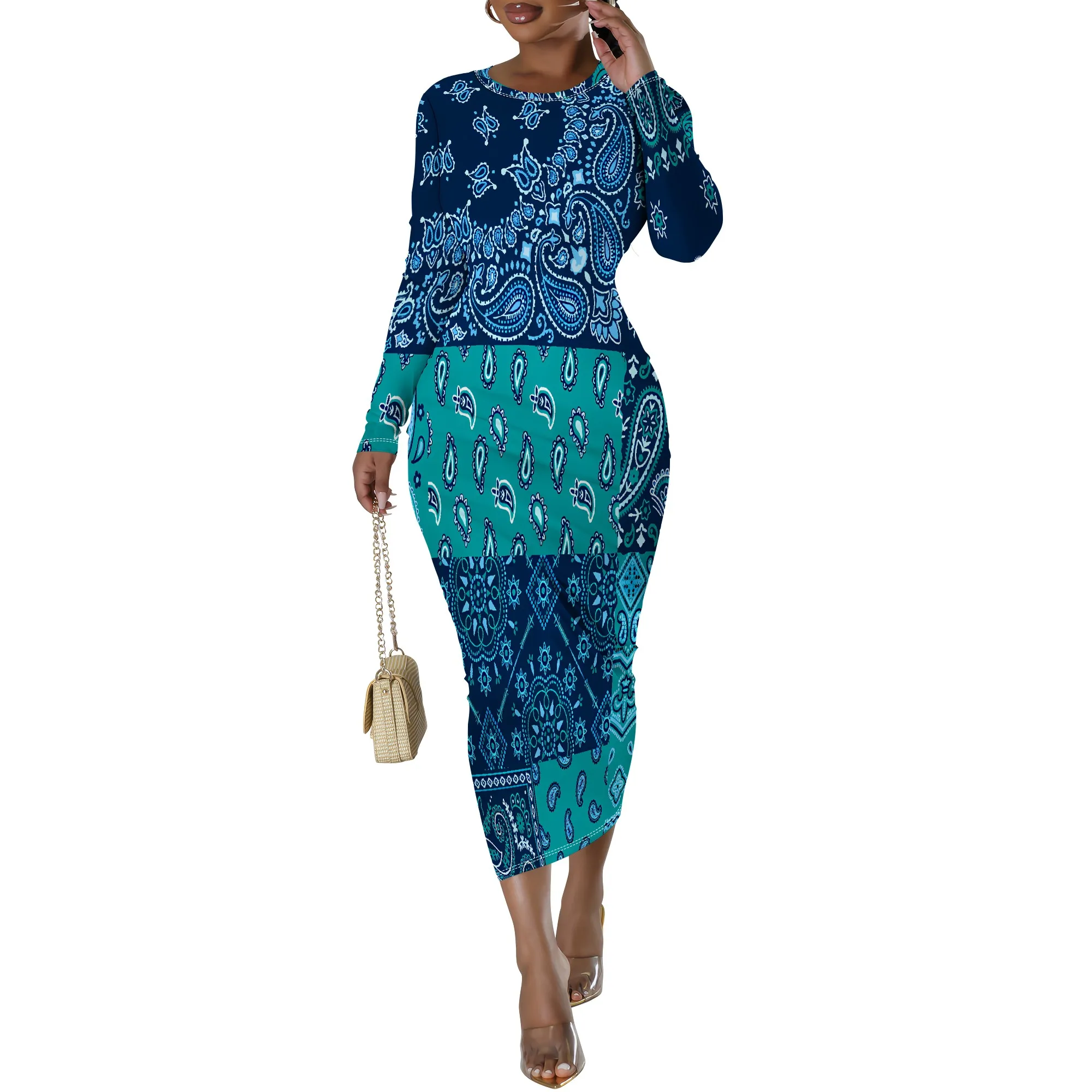 Women's Long Sleeve Maxi Dress Manhattan Ruffle Natural Fit Tie Dye Modified Cocktail Modified Dress